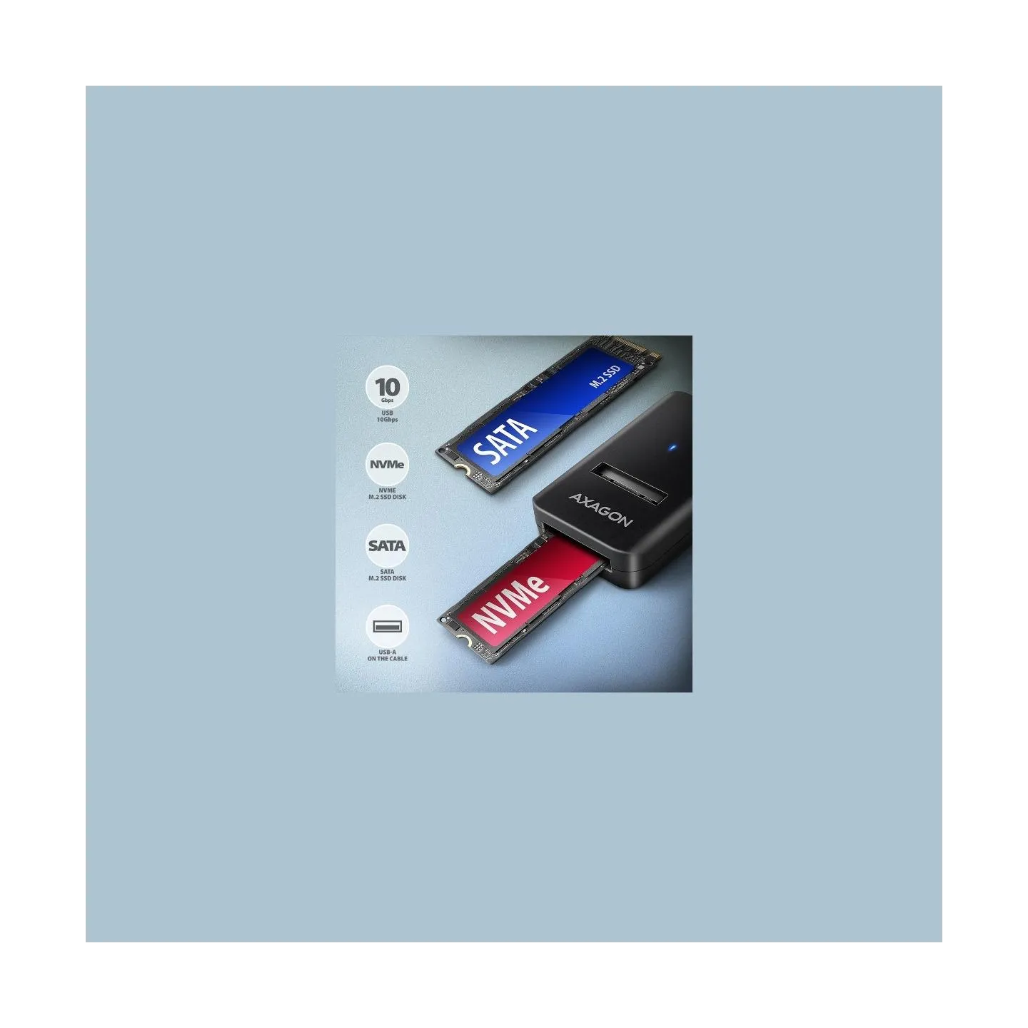 Axagon ADM2-AM USB-A 3.2 Gen2 - 1x NVMe/SATA SDD Adapter
