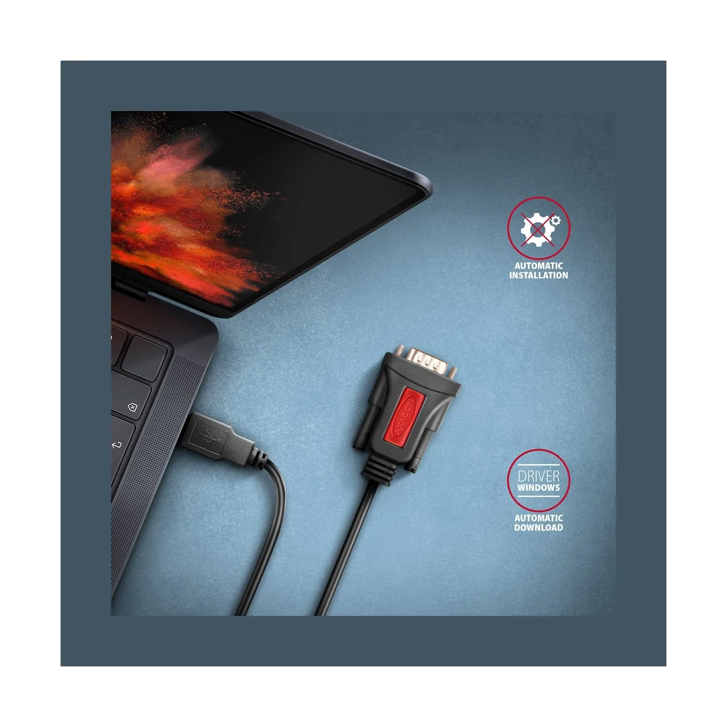 Axagon Active USB-A converter for connecting serial devices. Prolific chip.