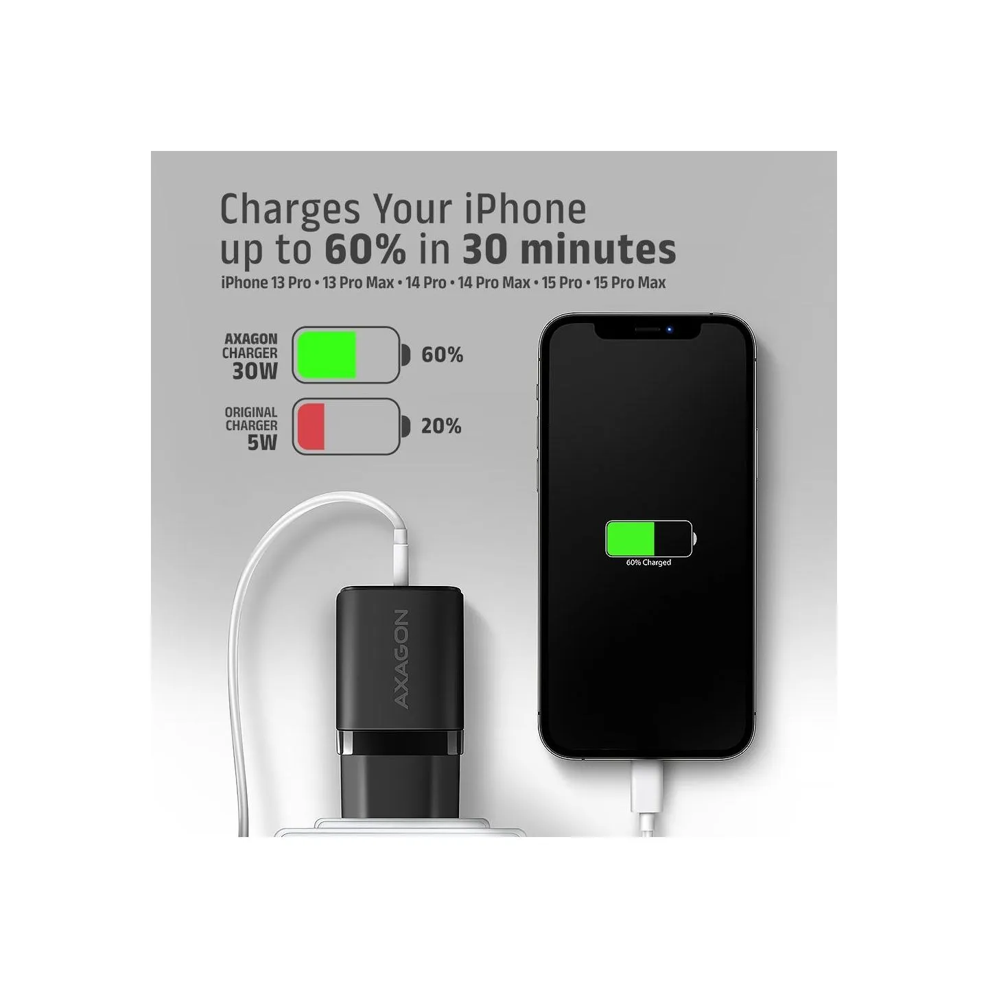Axagon ACU-PD30 wall charger 1x QC3.0/AFC/FCP/PD type-C, 30W, black