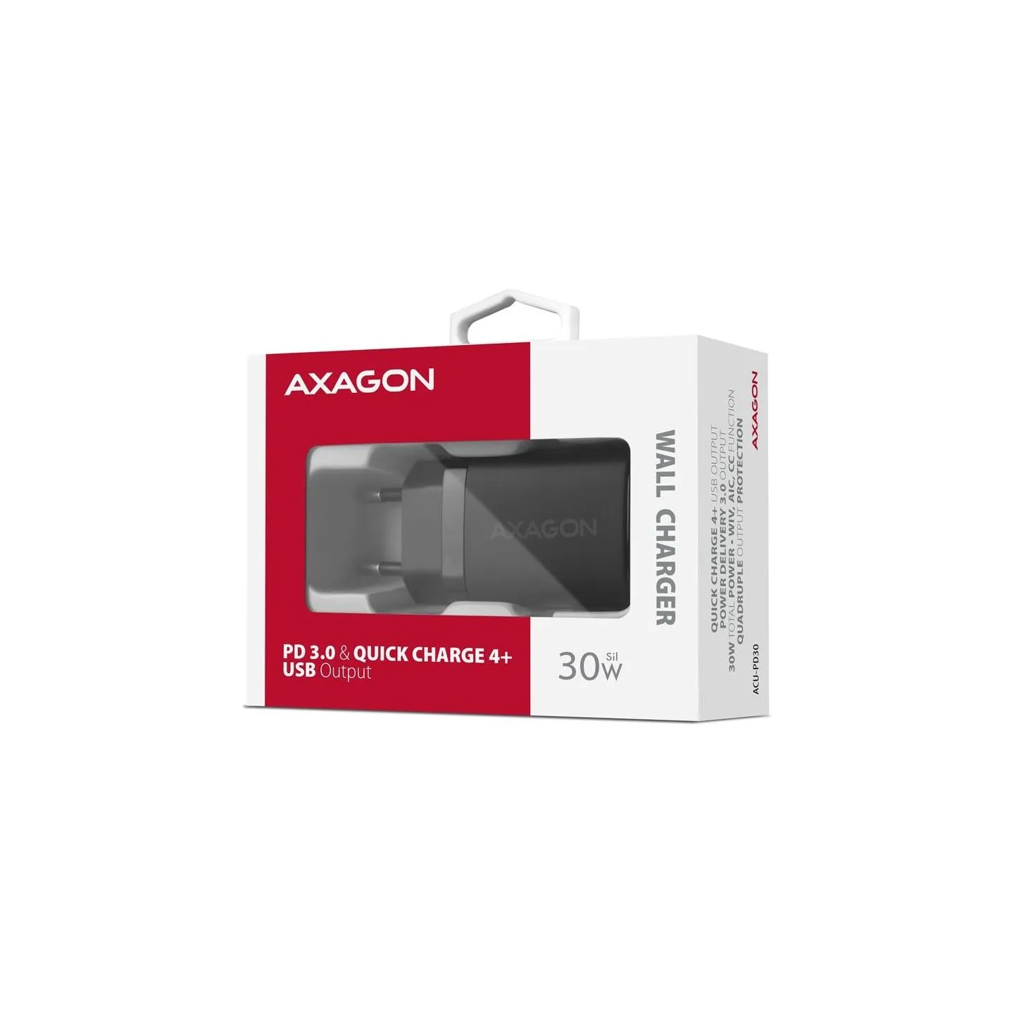 Axagon ACU-PD30 wall charger 1x QC3.0/AFC/FCP/PD type-C, 30W, black