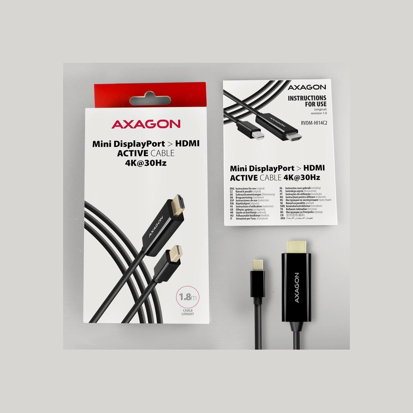 Axagon RVDM-HI14C2 Mini DP > HDMI 1.4 cable 1.8m 4K/30Hz