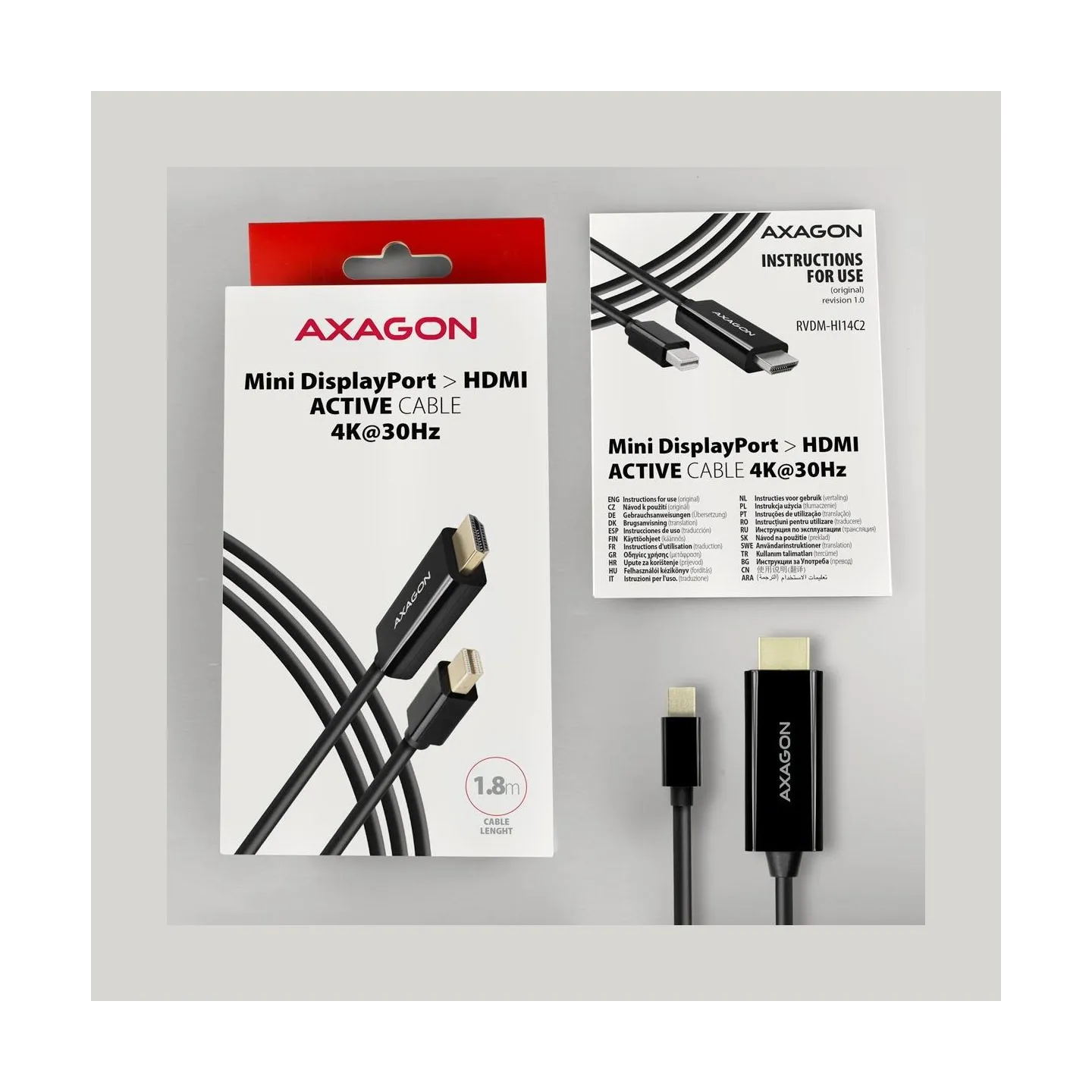 Axagon RVDM-HI14C2 Mini DP > HDMI 1.4 cable 1.8m 4K/30Hz