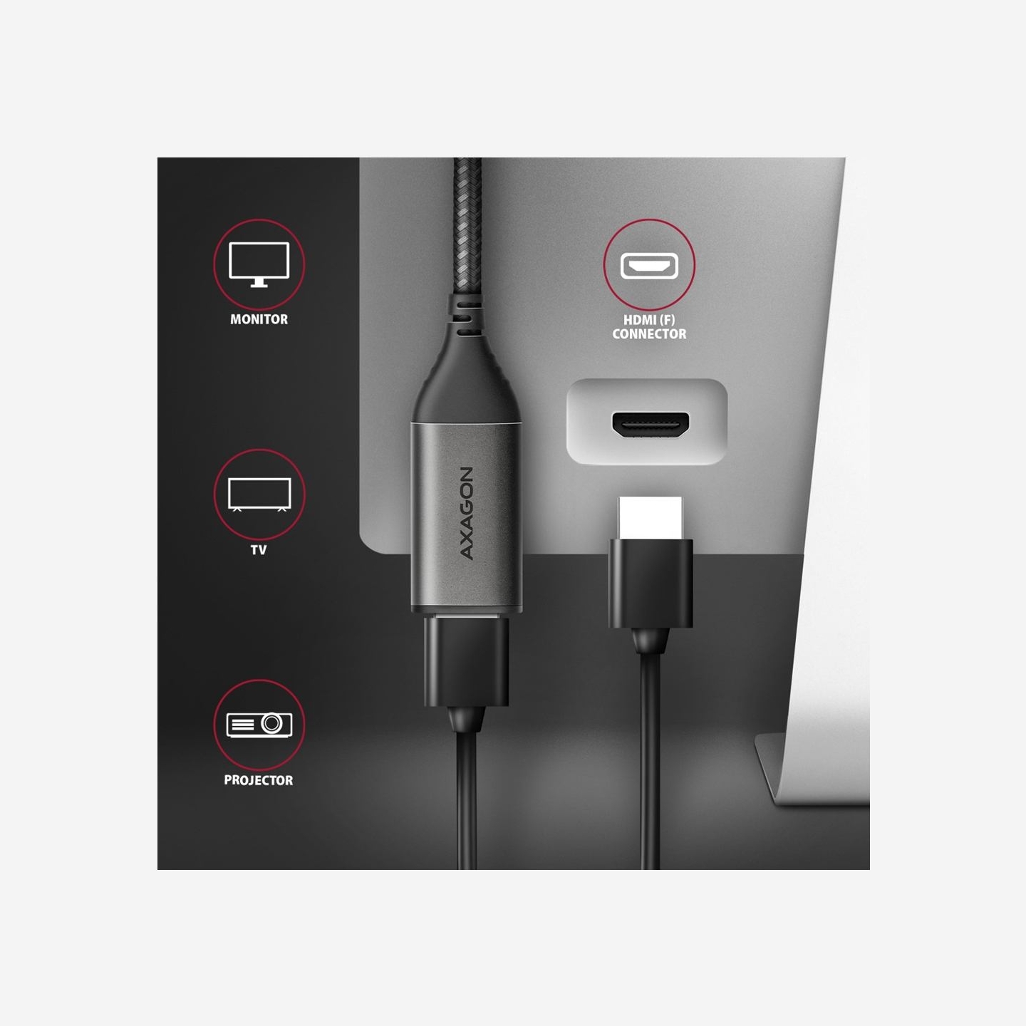 Axagon RVC-HI2M USB-C -> HDMI 2.0 adapter 4K/60Hz Aluminum, 25cm cable