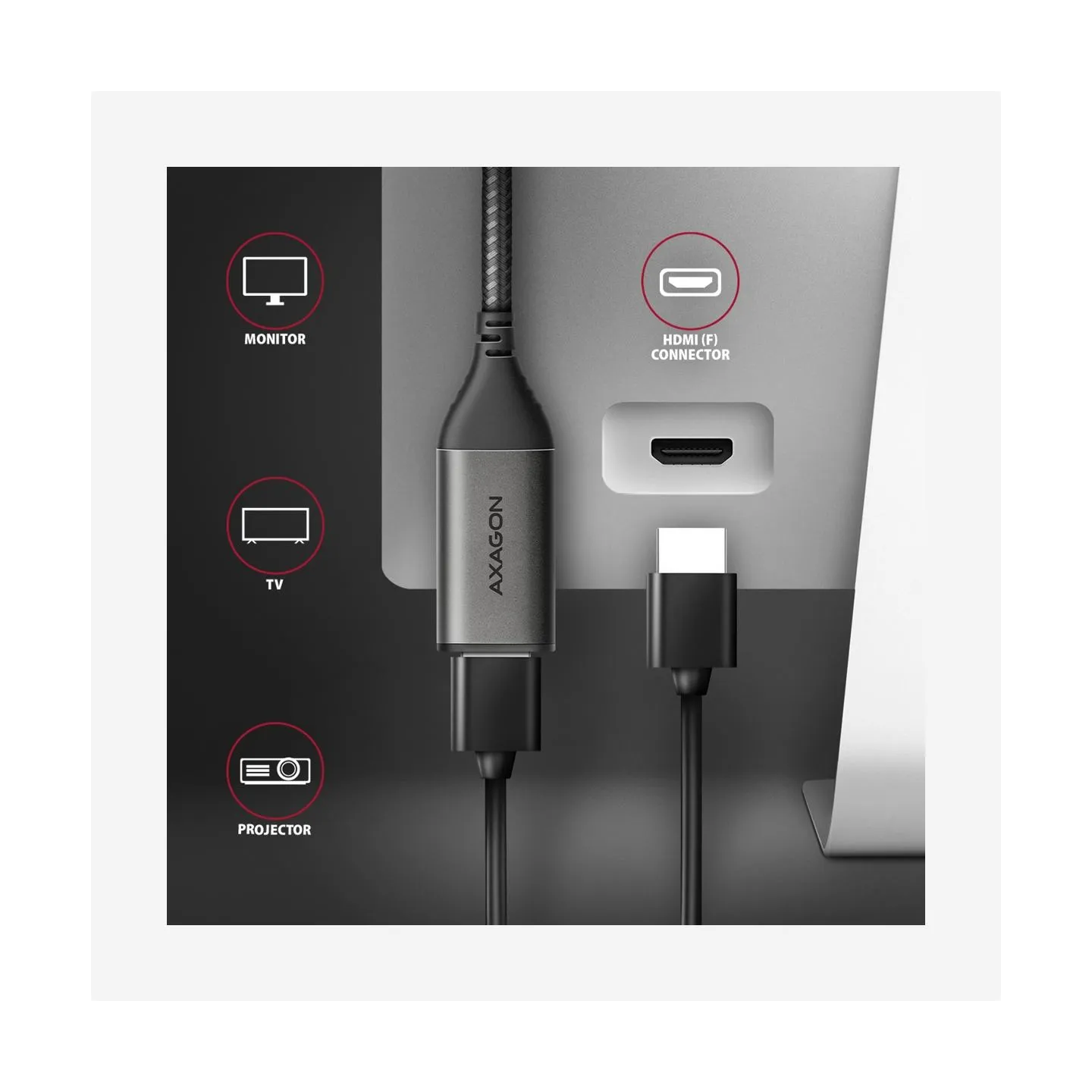 Axagon RVC-HI2M USB-C -> HDMI 2.0 adapter 4K/60Hz Aluminum, 25cm cable