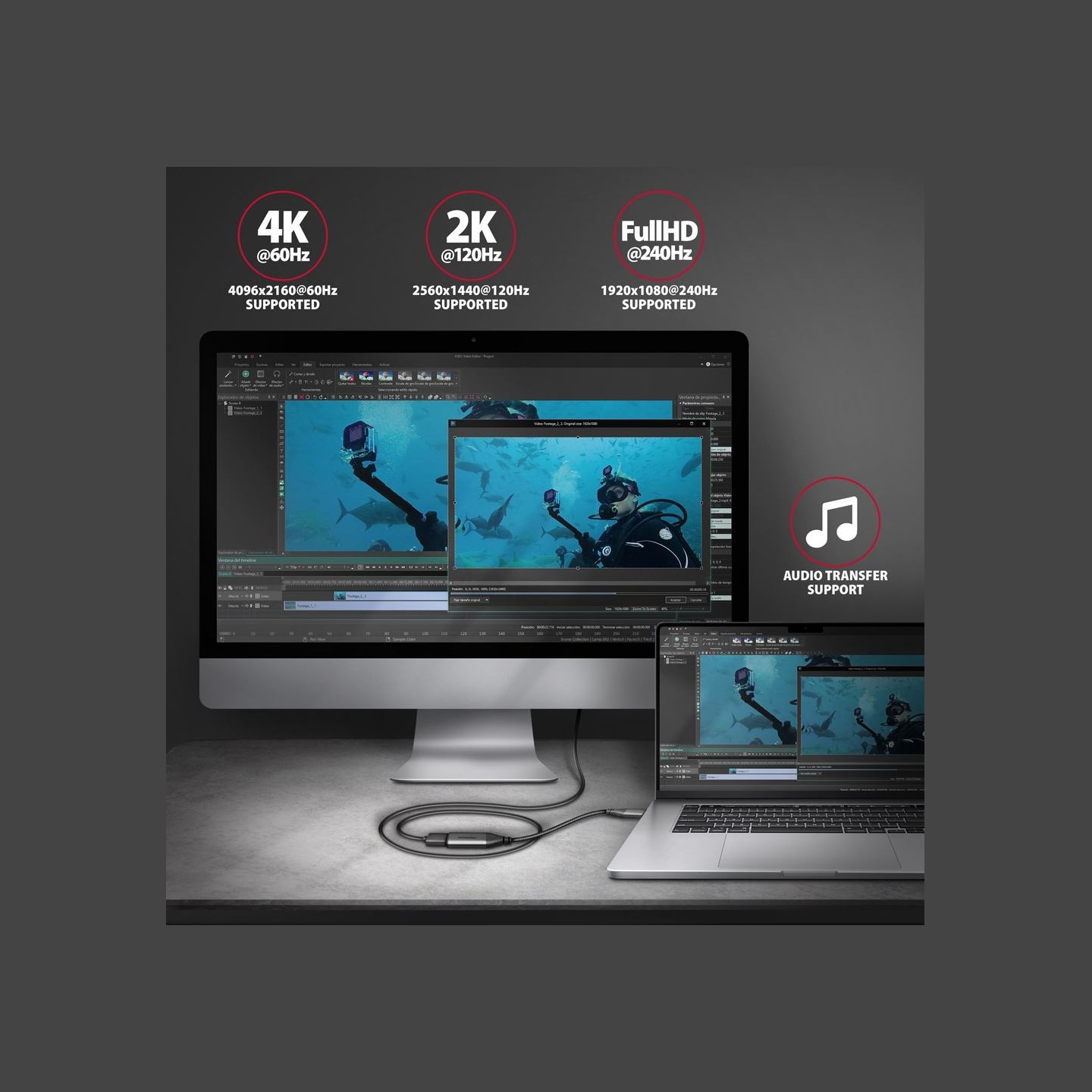 Axagon RVC-HI2M USB-C -> HDMI 2.0 adapter 4K/60Hz Aluminum, 25cm cable