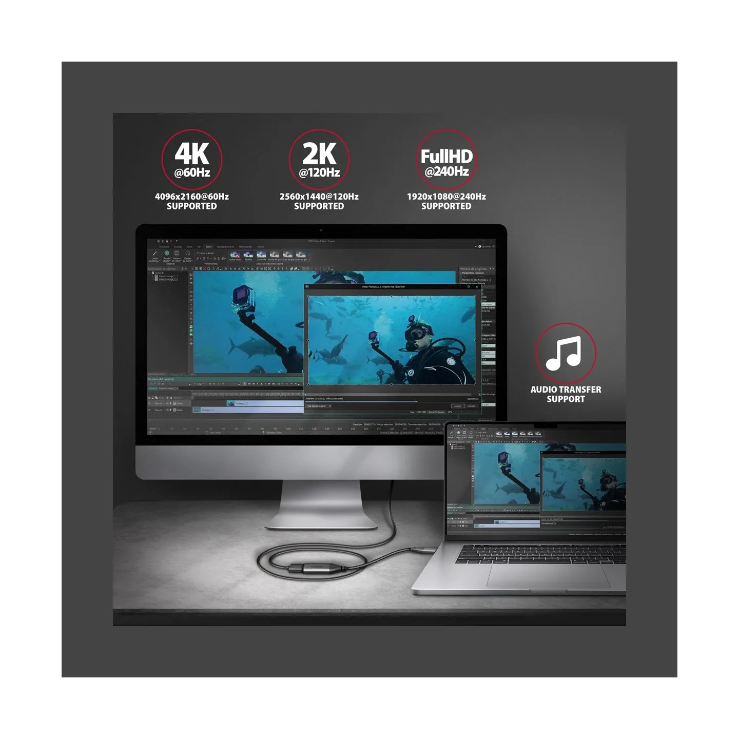 Axagon RVC-HI2M USB-C -> HDMI 2.0 adapter 4K/60Hz Aluminum, 25cm cable
