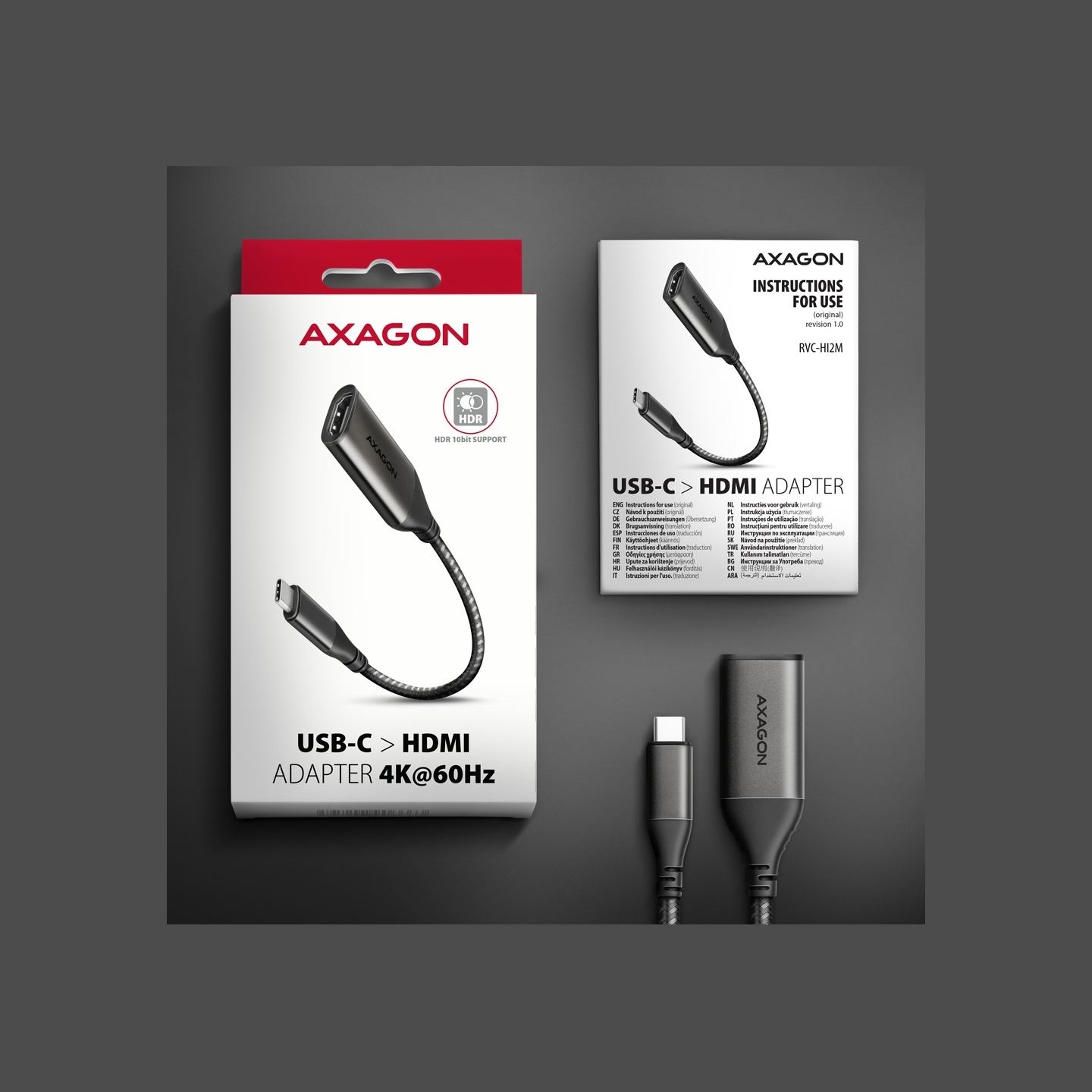 Axagon RVC-HI2M USB-C -> HDMI 2.0 adapter 4K/60Hz Aluminum, 25cm cable