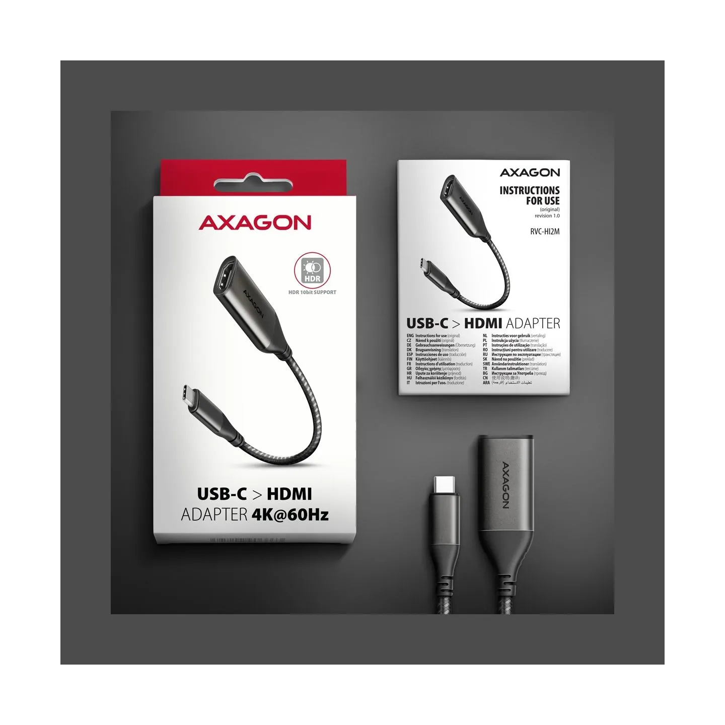Axagon RVC-HI2M USB-C -> HDMI 2.0 adapter 4K/60Hz Aluminum, 25cm cable