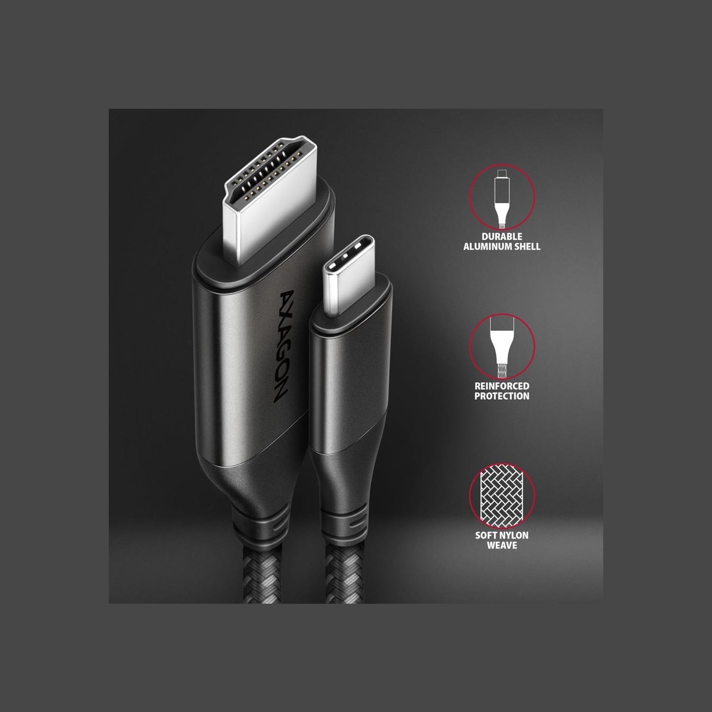 Axagon RVC-HI2MC USB-C -> HDMI 2.0 adapter 4K/60Hz Aluminum, 1,8m cable