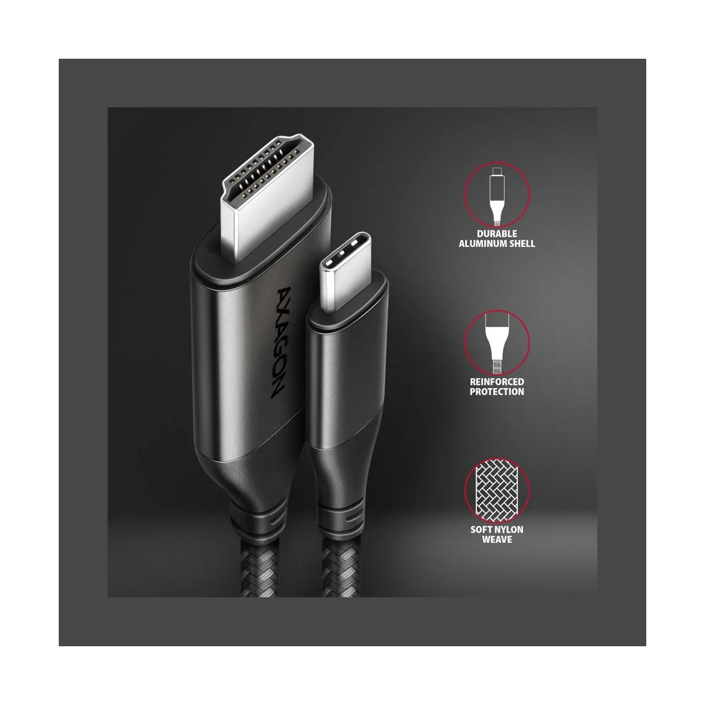 Axagon RVC-HI2MC USB-C -> HDMI 2.0 adapter 4K/60Hz Aluminum, 1,8m cable