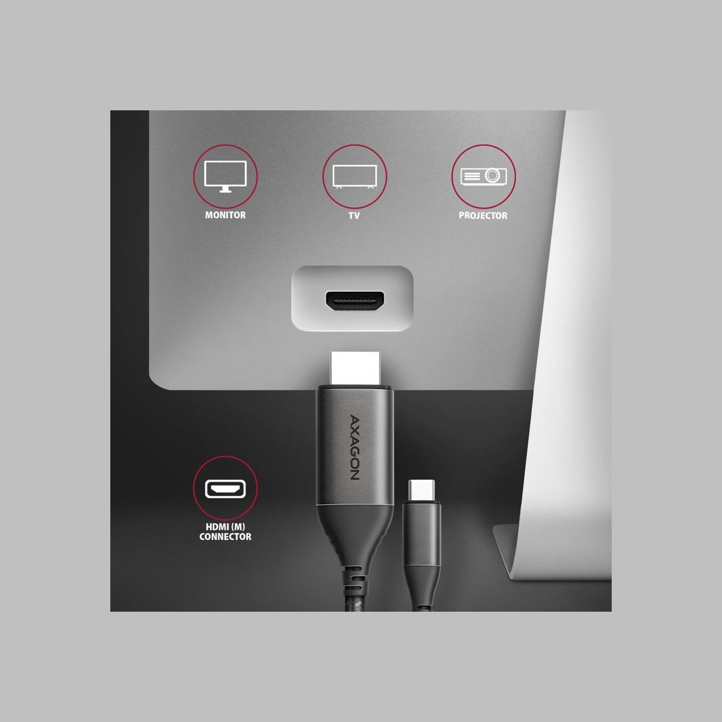 Axagon RVC-HI2MC USB-C -> HDMI 2.0 adapter 4K/60Hz Aluminum, 1,8m cable