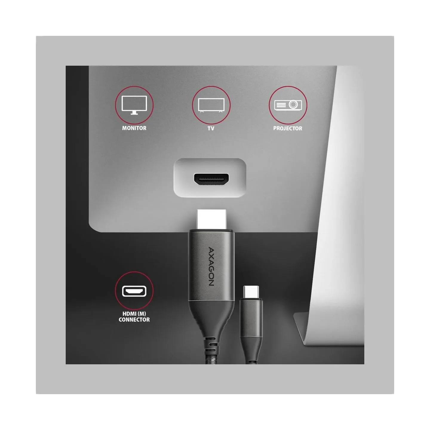 Axagon RVC-HI2MC USB-C -> HDMI 2.0 adapter 4K/60Hz Aluminum, 1,8m cable