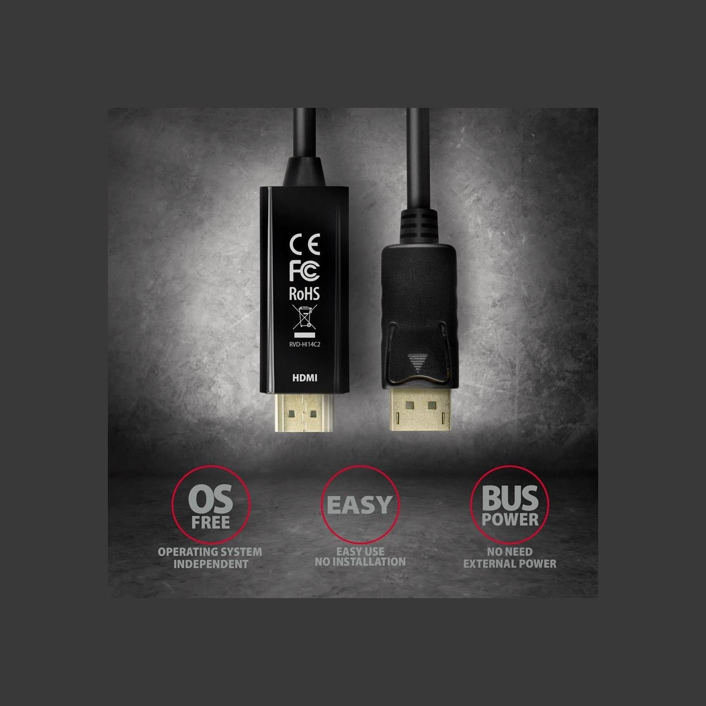 Axagon RVD-HI14C2 DisplayPort > HDMI 1.4 cable 1.8m 4K/30Hz