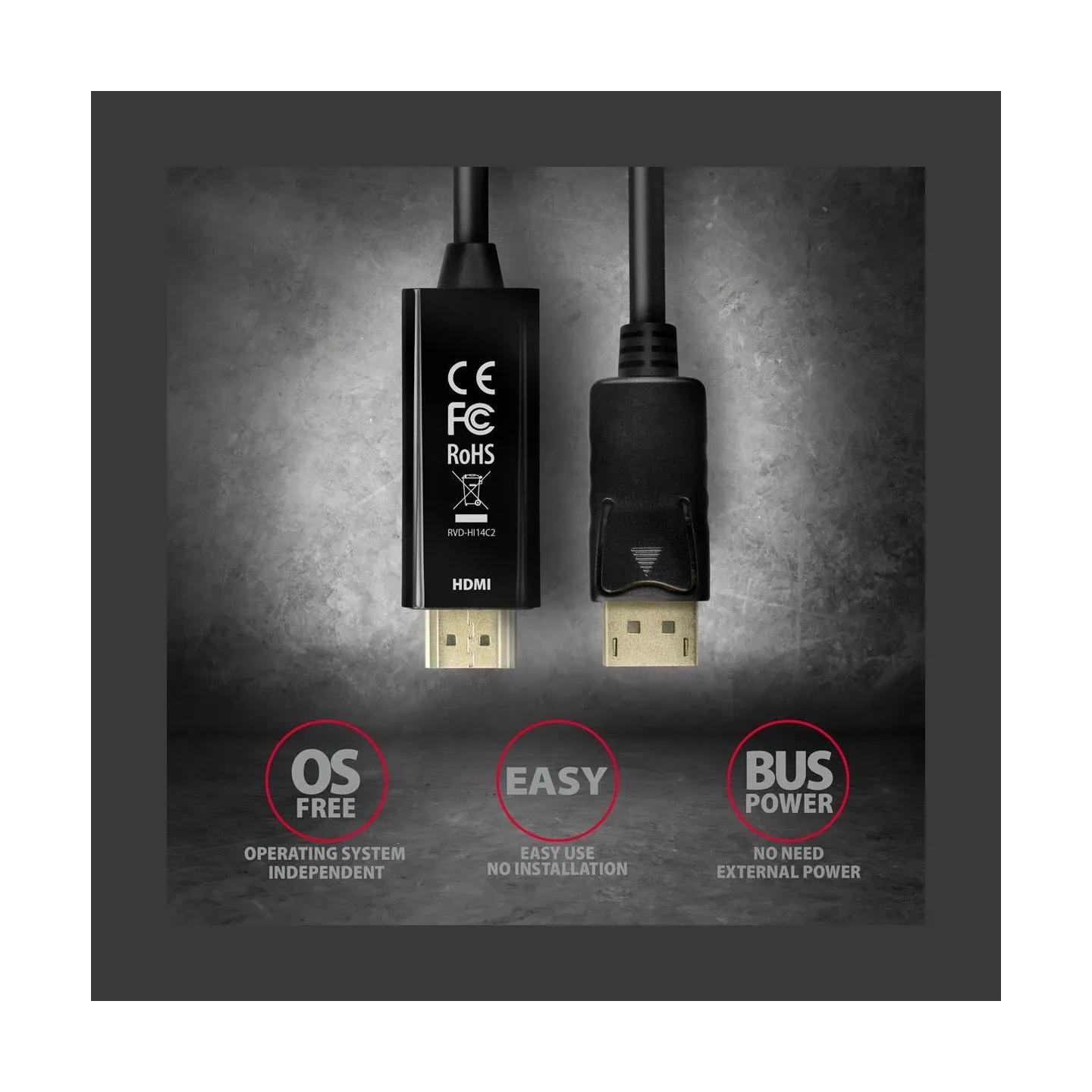 Axagon RVD-HI14C2 DisplayPort > HDMI 1.4 cable 1.8m 4K/30Hz