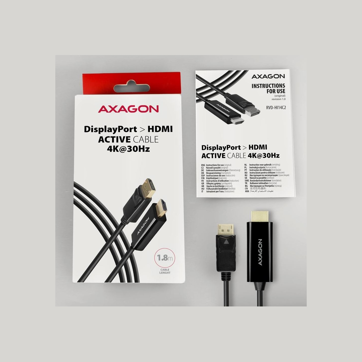 Axagon RVD-HI14C2 DisplayPort > HDMI 1.4 cable 1.8m 4K/30Hz