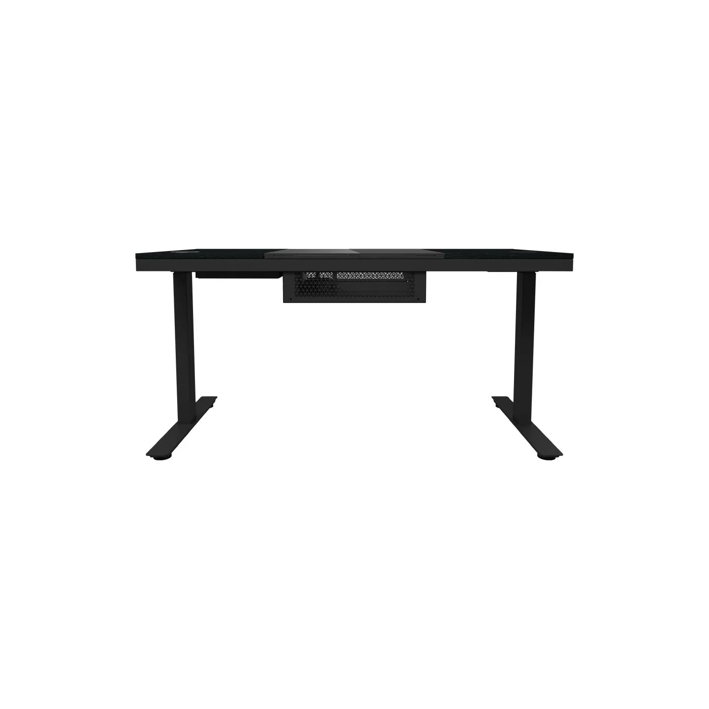 Lorgar Dual-motor sit/stand adjustable-height gaming desk with built-in PC case, wireless charger, RGB lighting, control panel, 