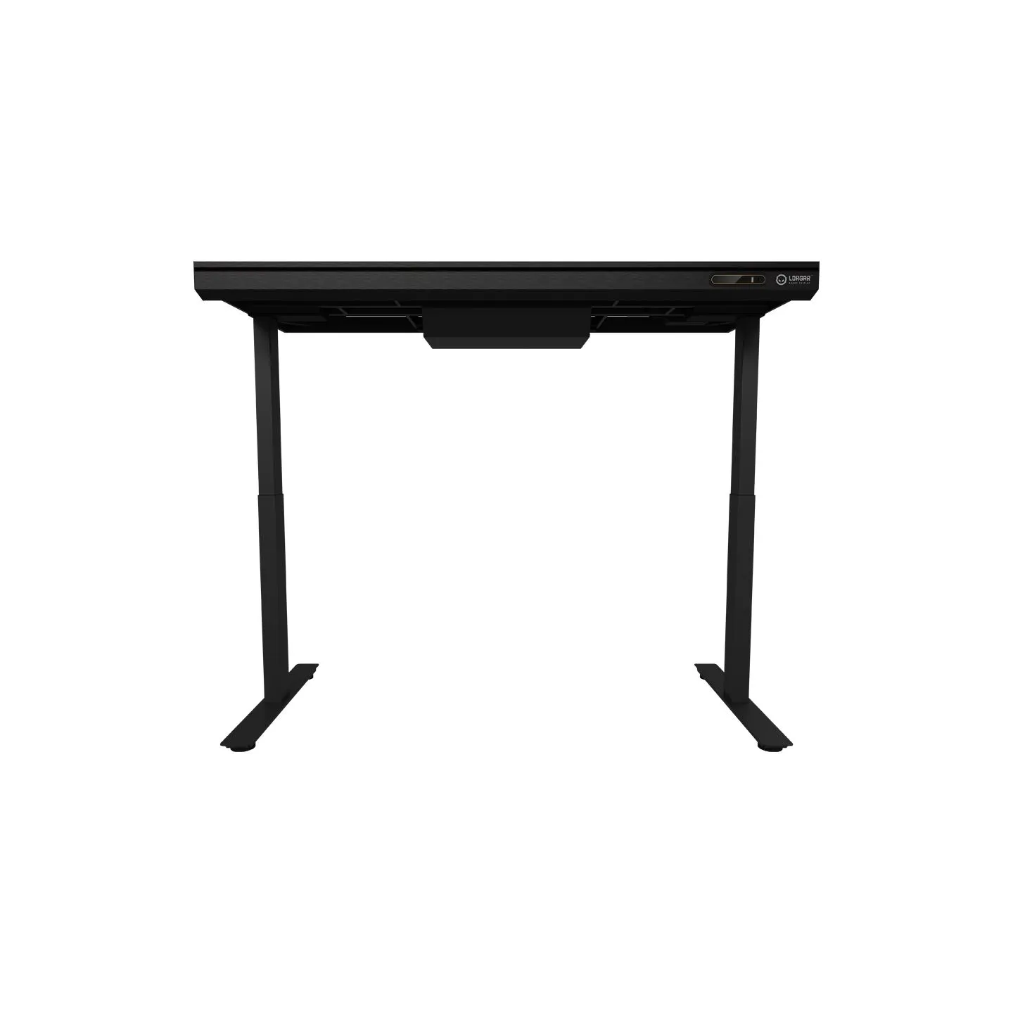 Lorgar Dual-motor sit/stand adjustable-height gaming desk with wireless charger, RGB lighting, control panel, and USB ports, sol