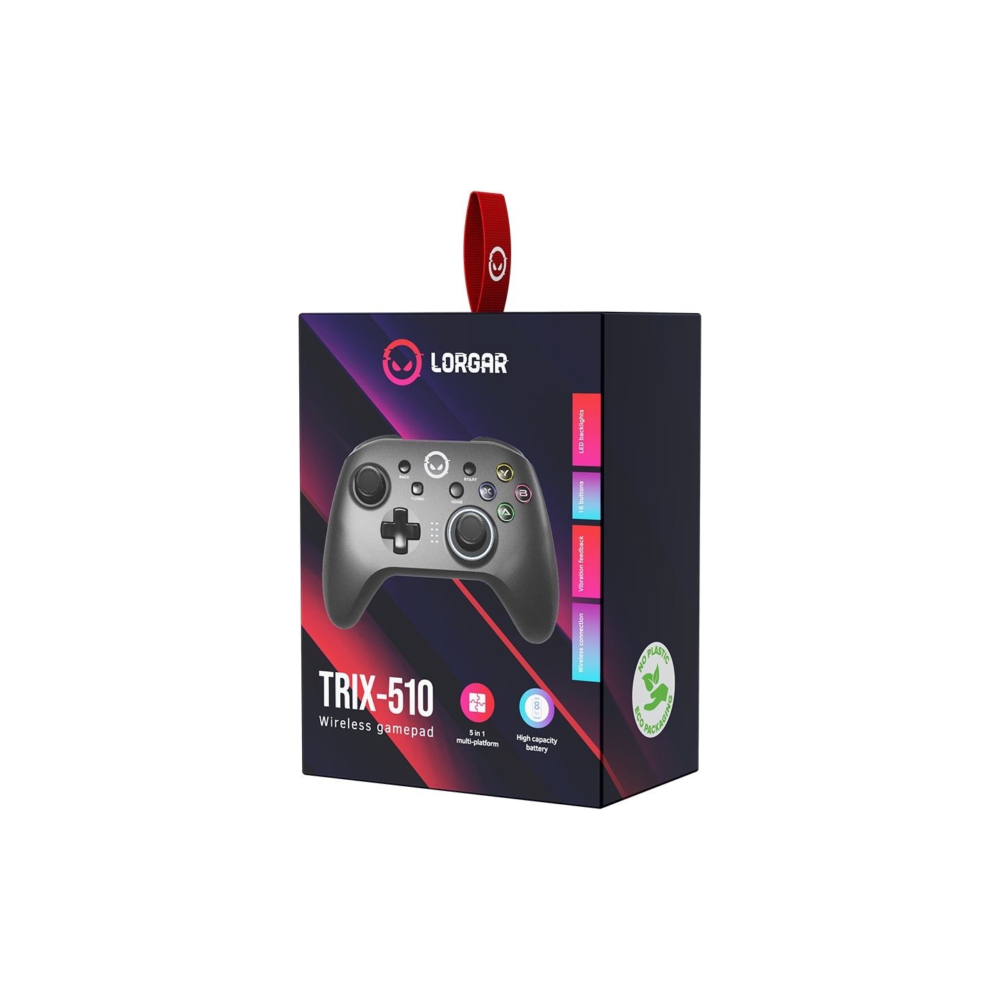 Lorgar TRIX-510, Gaming controller, Black, BT5.0 Controller with built-in 600mah battery, 1M Type-C charging cable ,6 axis motio