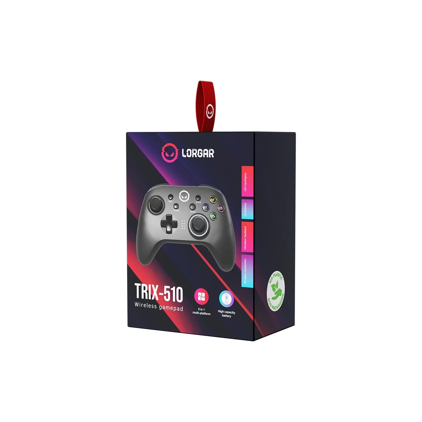 Lorgar TRIX-510, Gaming controller, Black, BT5.0 Controller with built-in 600mah battery, 1M Type-C charging cable ,6 axis motio