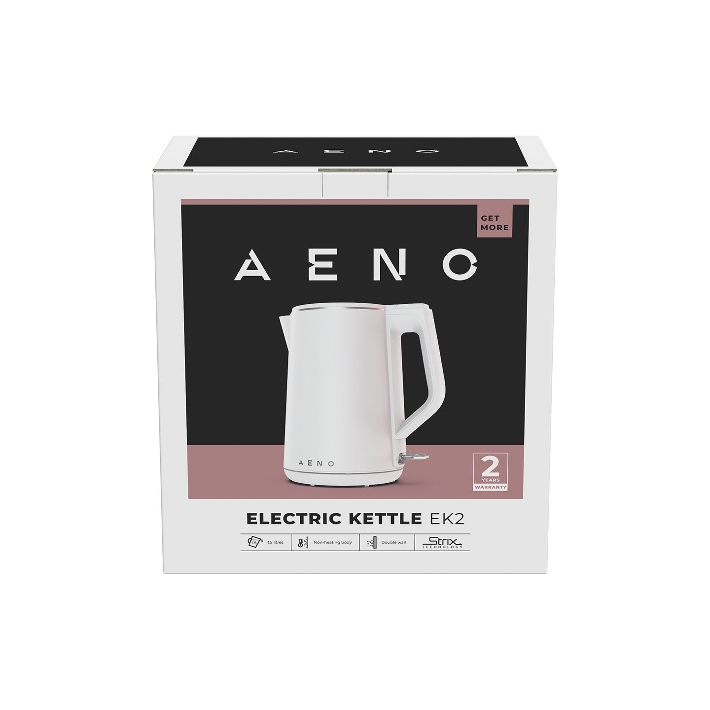 Aeno Electric Kettle EK2: 1850-2200W, 1.5L, Strix, Double-walls, Non-heating body, Auto Power Off, Dry tank Protection
