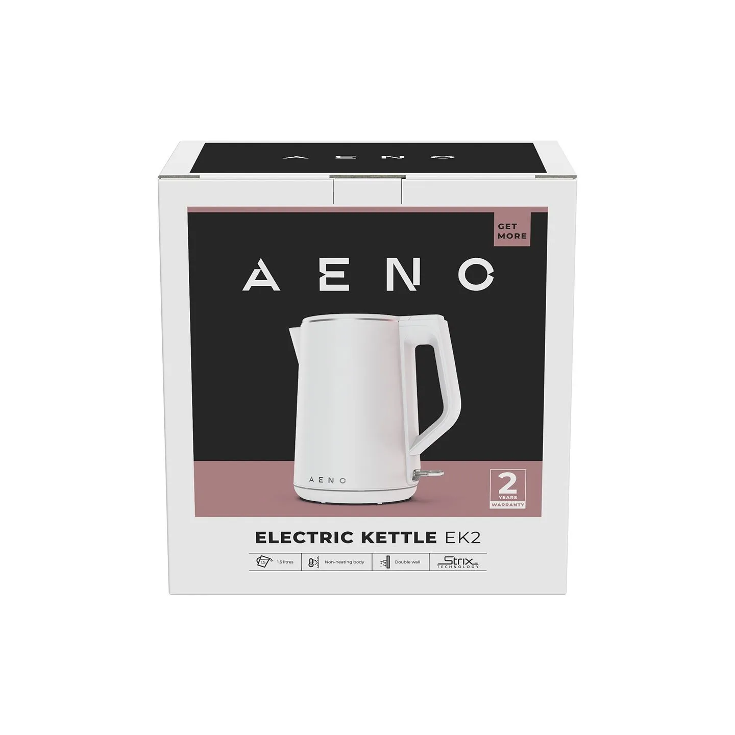 Aeno Electric Kettle EK2: 1850-2200W, 1.5L, Strix, Double-walls, Non-heating body, Auto Power Off, Dry tank Protection