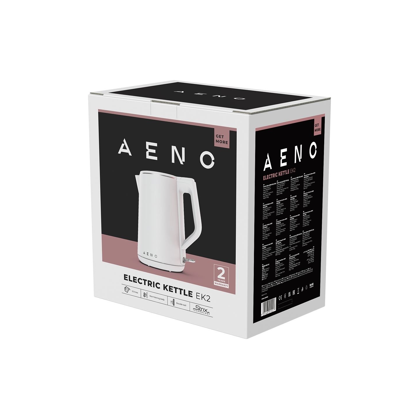 Aeno Electric Kettle EK2: 1850-2200W, 1.5L, Strix, Double-walls, Non-heating body, Auto Power Off, Dry tank Protection