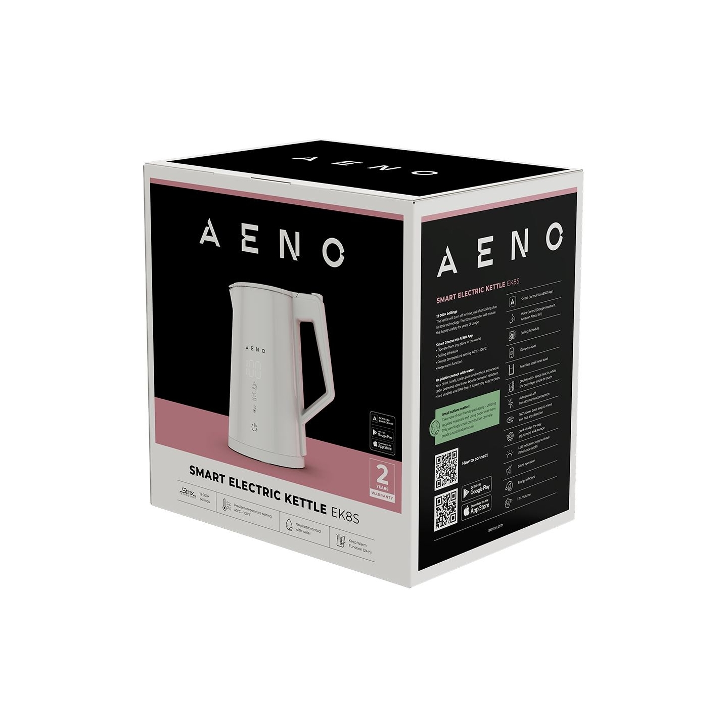 Aeno Electric Kettle EK8S Smart: 1850-2200W, 1.7L, Strix, Double-walls, Temperature Control, Keep warm Function, Control via Wi-