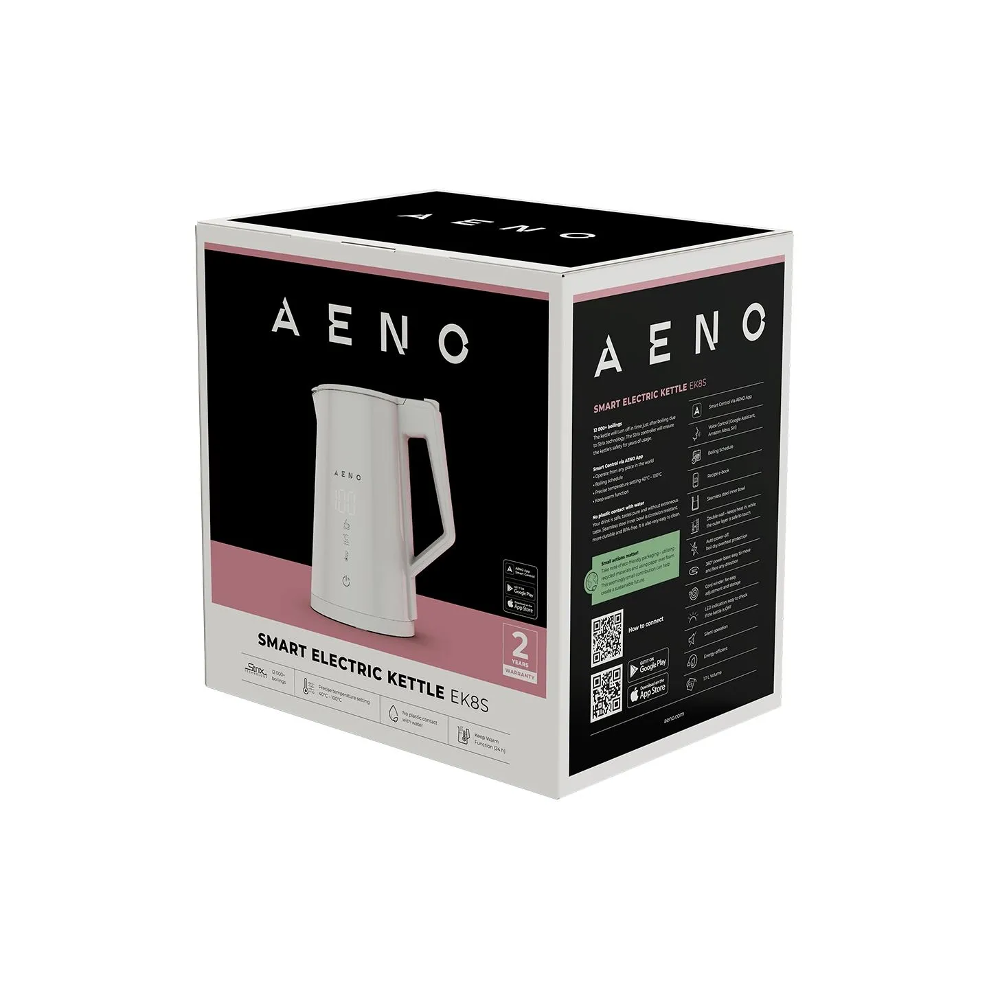 Aeno Electric Kettle EK8S Smart: 1850-2200W, 1.7L, Strix, Double-walls, Temperature Control, Keep warm Function, Control via Wi-