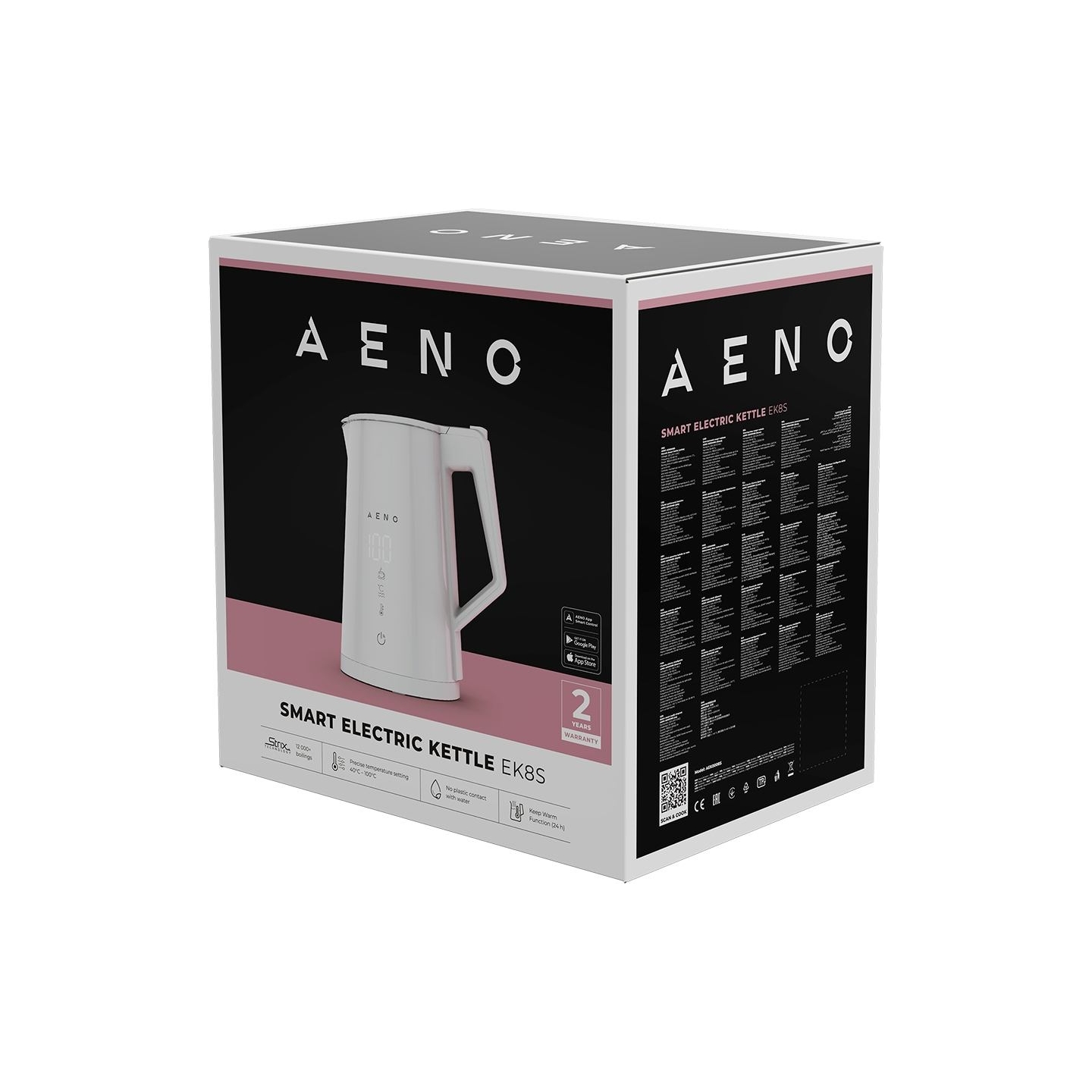 Aeno Electric Kettle EK8S Smart: 1850-2200W, 1.7L, Strix, Double-walls, Temperature Control, Keep warm Function, Control via Wi-