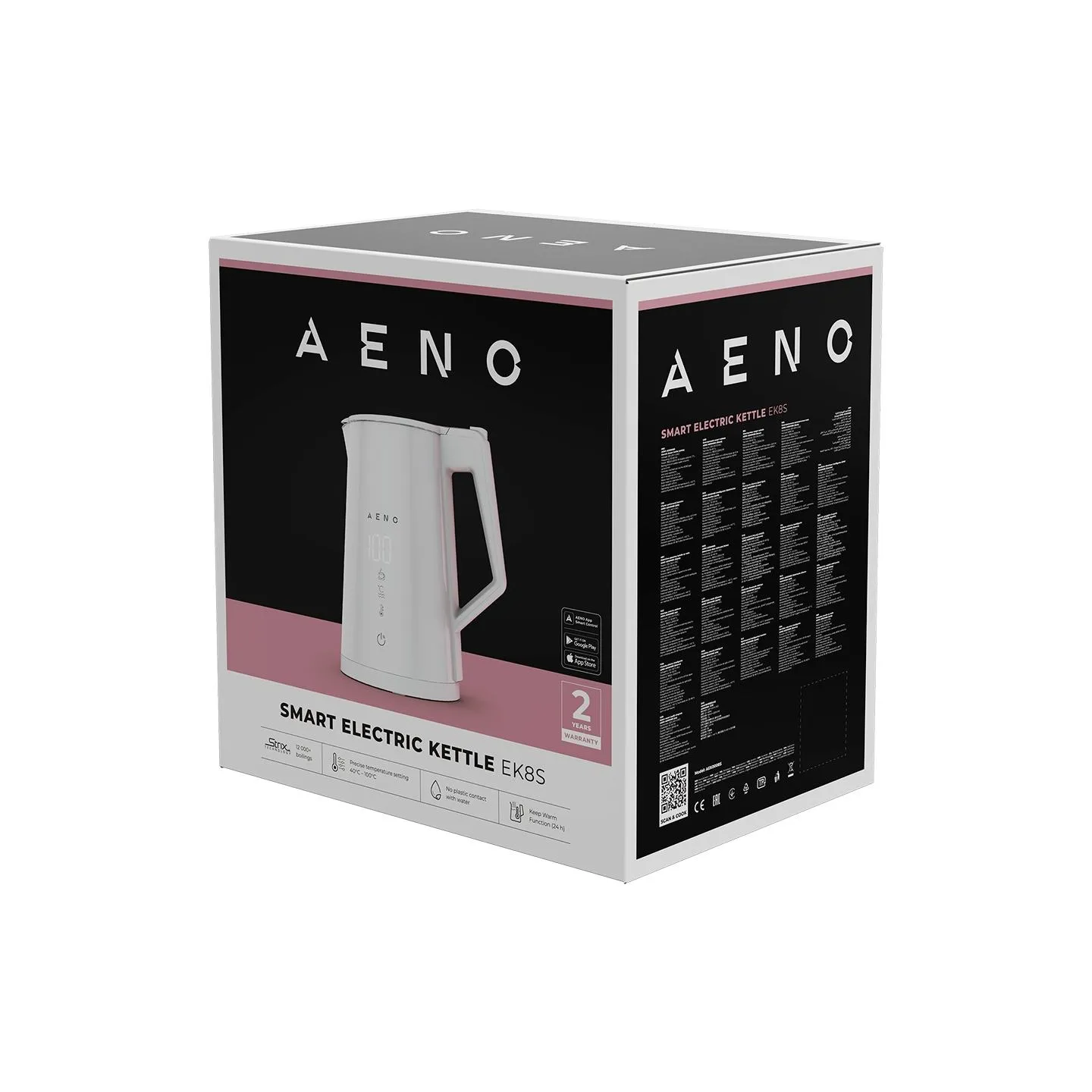 Aeno Electric Kettle EK8S Smart: 1850-2200W, 1.7L, Strix, Double-walls, Temperature Control, Keep warm Function, Control via Wi-
