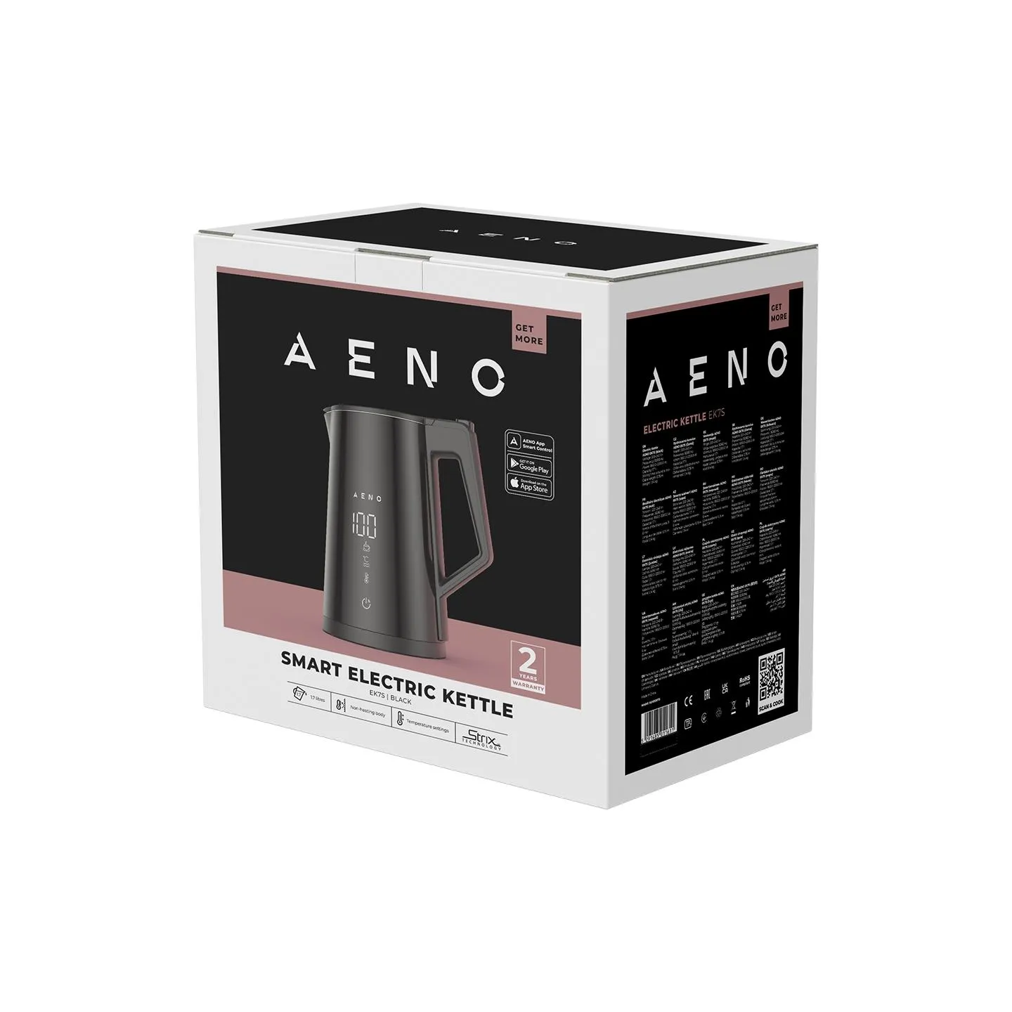Aeno Electric Kettle EK7S Smart: 1850-2200W, 1.7L, Strix, Double-walls, Temperature Control, Keep warm Function, Control via Wi-