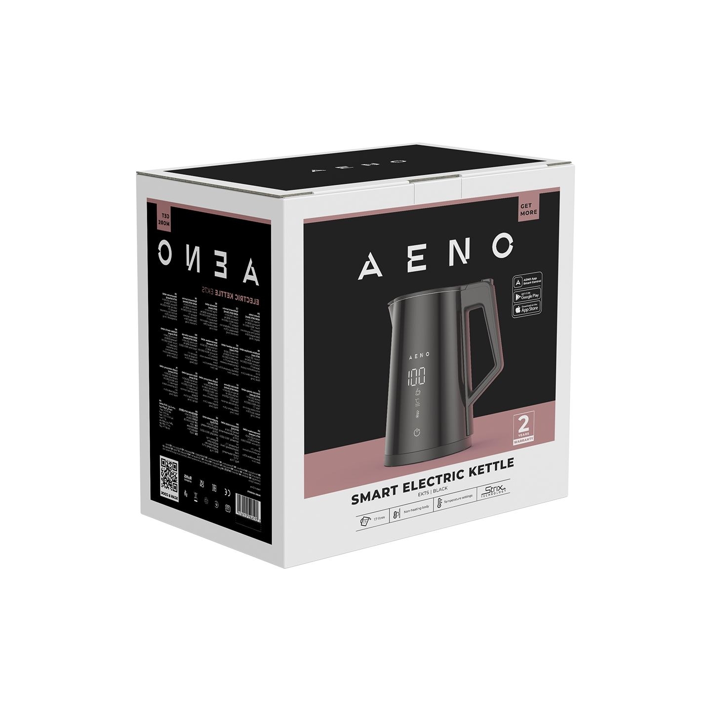 Aeno Electric Kettle EK7S Smart: 1850-2200W, 1.7L, Strix, Double-walls, Temperature Control, Keep warm Function, Control via Wi-