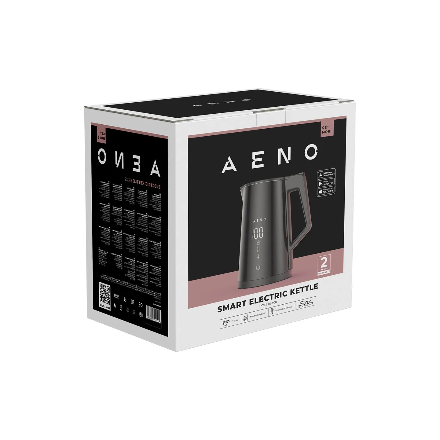 Aeno Electric Kettle EK7S Smart: 1850-2200W, 1.7L, Strix, Double-walls, Temperature Control, Keep warm Function, Control via Wi-