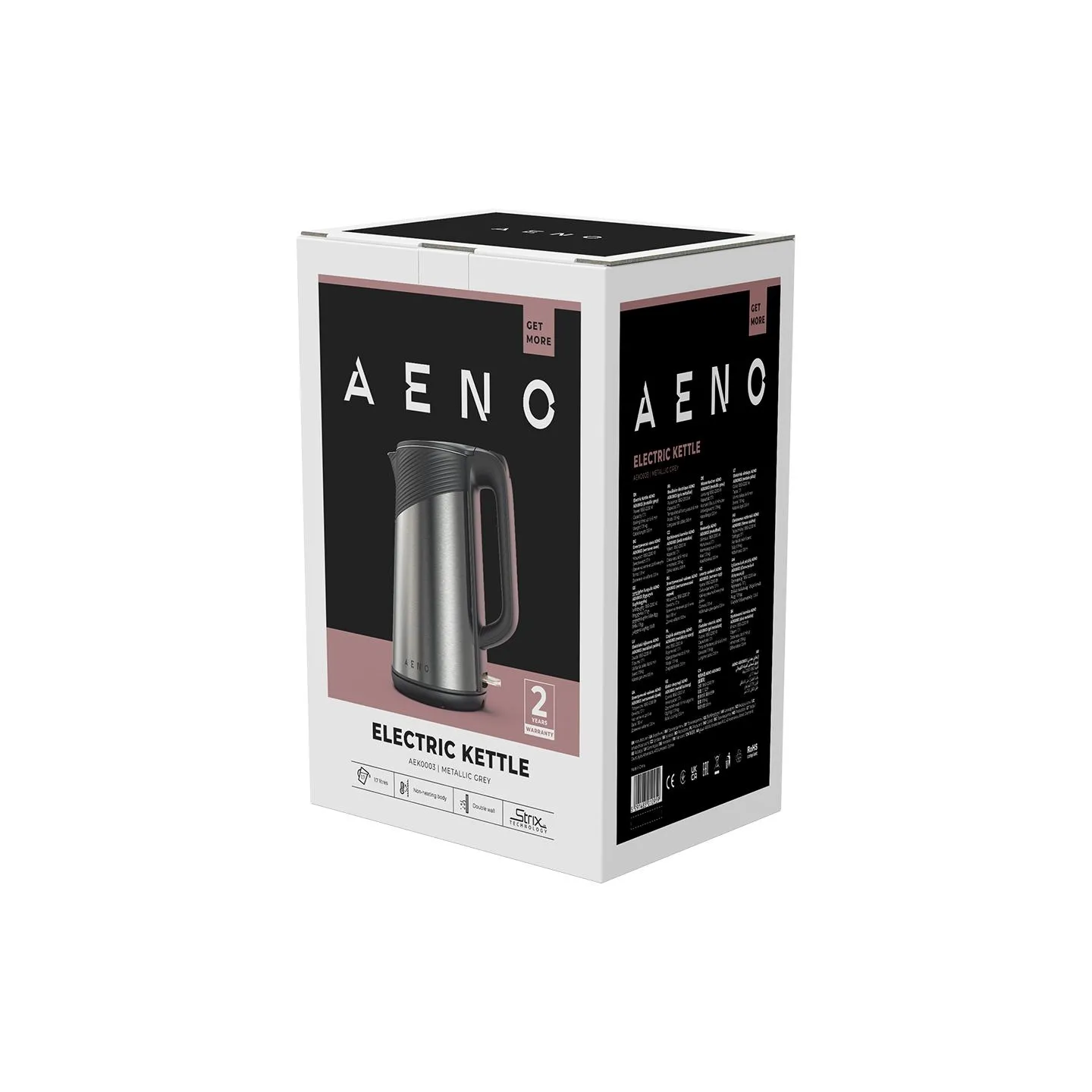 Aeno Electric Kettle EK3: 1850-2200W, 1.7L, Strix, Double-walls, Non-heating body, Auto Power Off, Dry tank Protection