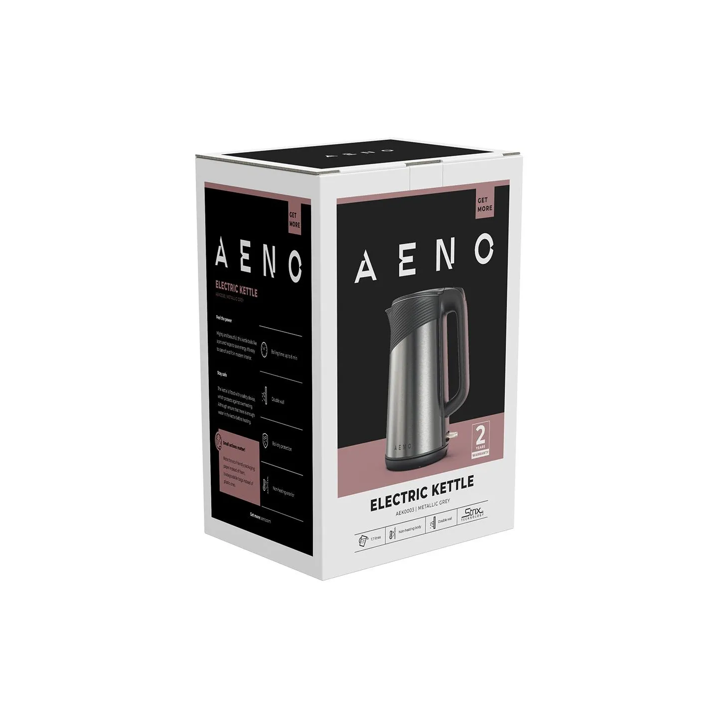 Aeno Electric Kettle EK3: 1850-2200W, 1.7L, Strix, Double-walls, Non-heating body, Auto Power Off, Dry tank Protection