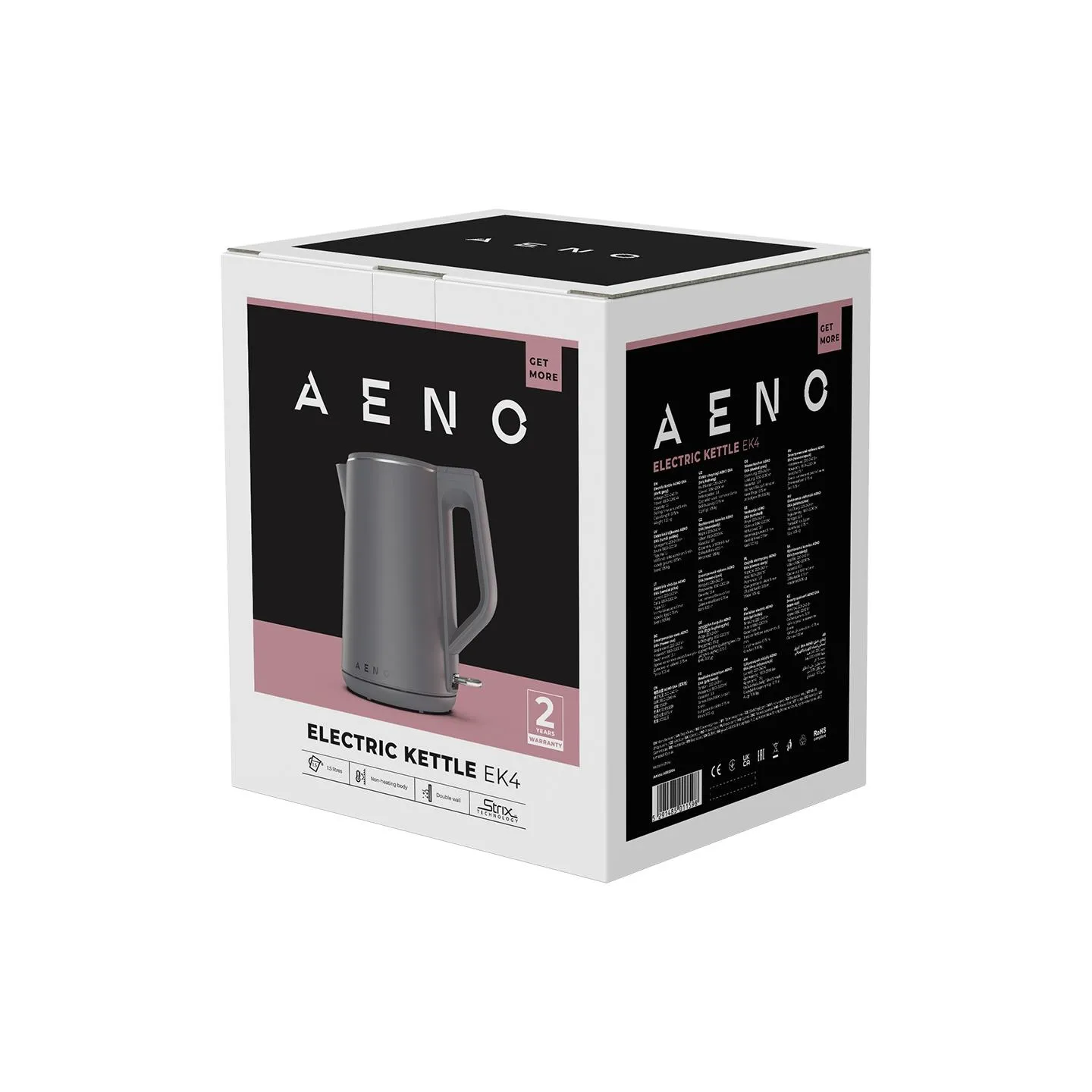 Aeno Electric Kettle EK4: 1850-2200W, 1.5L, Strix, Double-walls, Non-heating body, Auto Power Off, Dry tank Protection