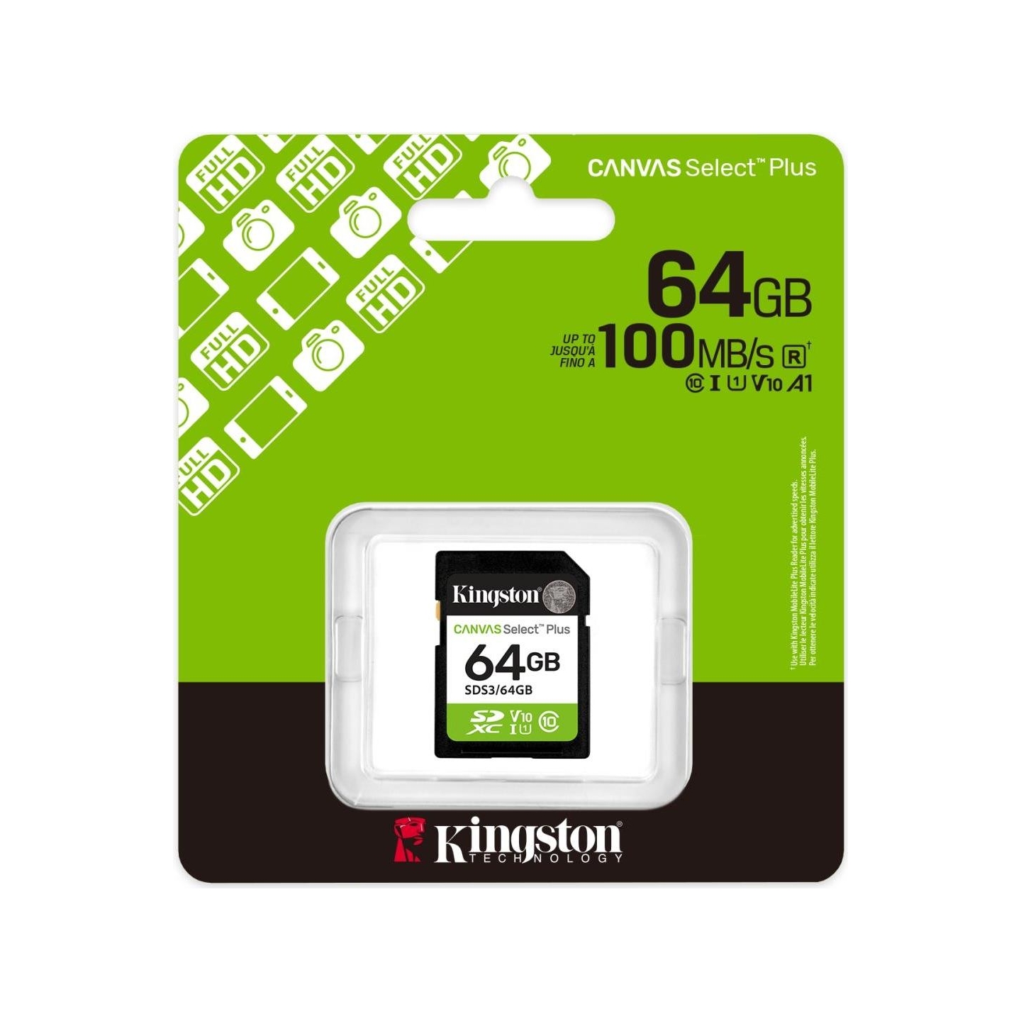 Kingston 64GB SDXC Canvas Select Plus Gen3 100MB/s C10 UHS-I U1 V10