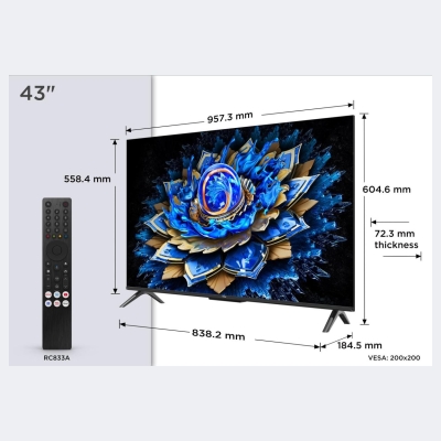TCL TV Set|TCL|43 "|4K Ultra HD|3840 x 2160 pixels|Flat|16:9|QLED|43T69C