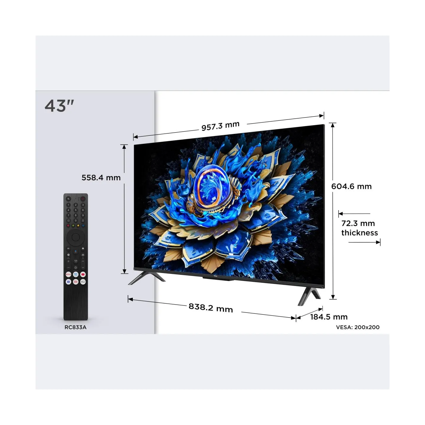 TCL TV Set|TCL|43 "|4K Ultra HD|3840 x 2160 pixels|Flat|16:9|QLED|43T69C