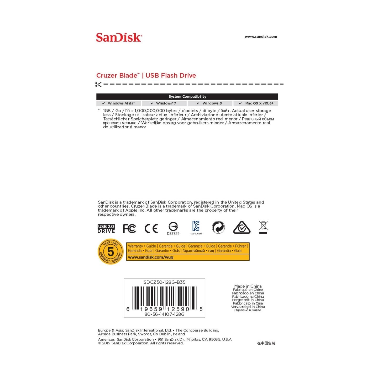 Sandisk Cruzer Blade USB Flash Drive 128GB