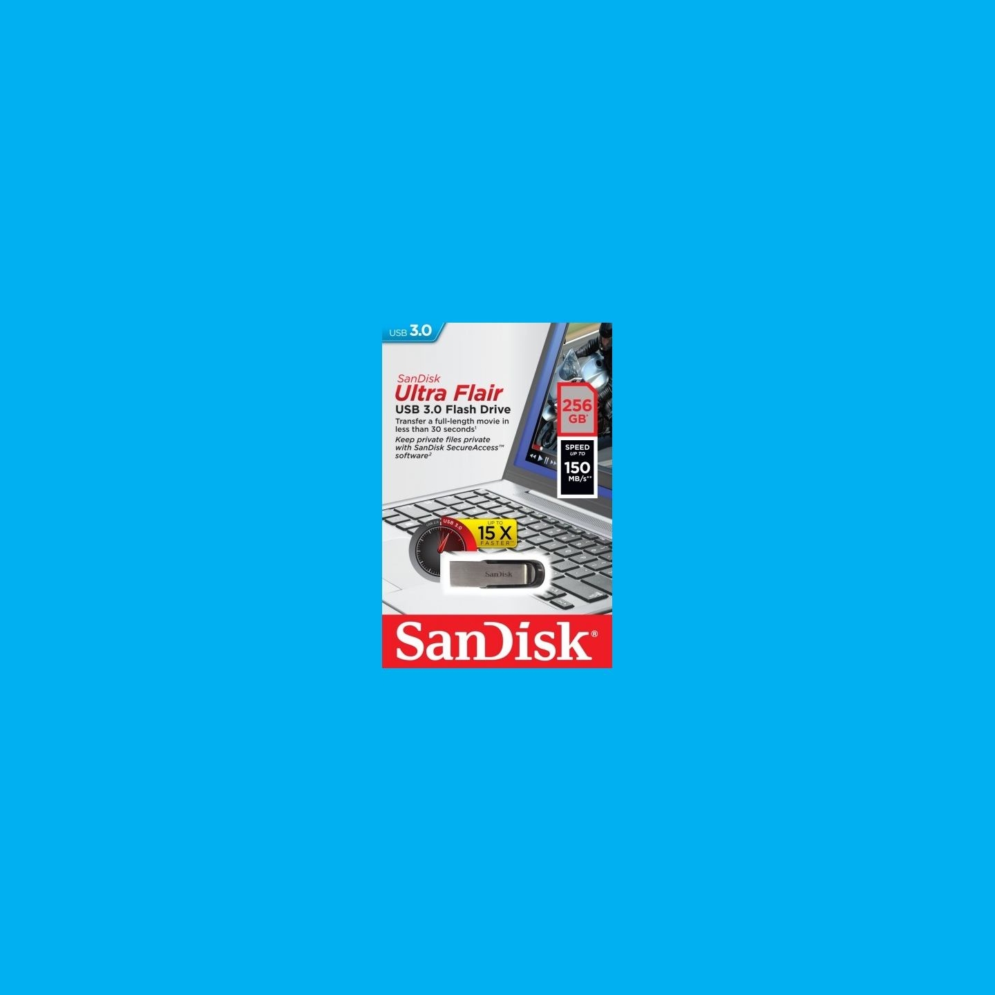 Sandisk Ultra Flair 256GB, USB 3.0 Flash Drive, 150MB/s read