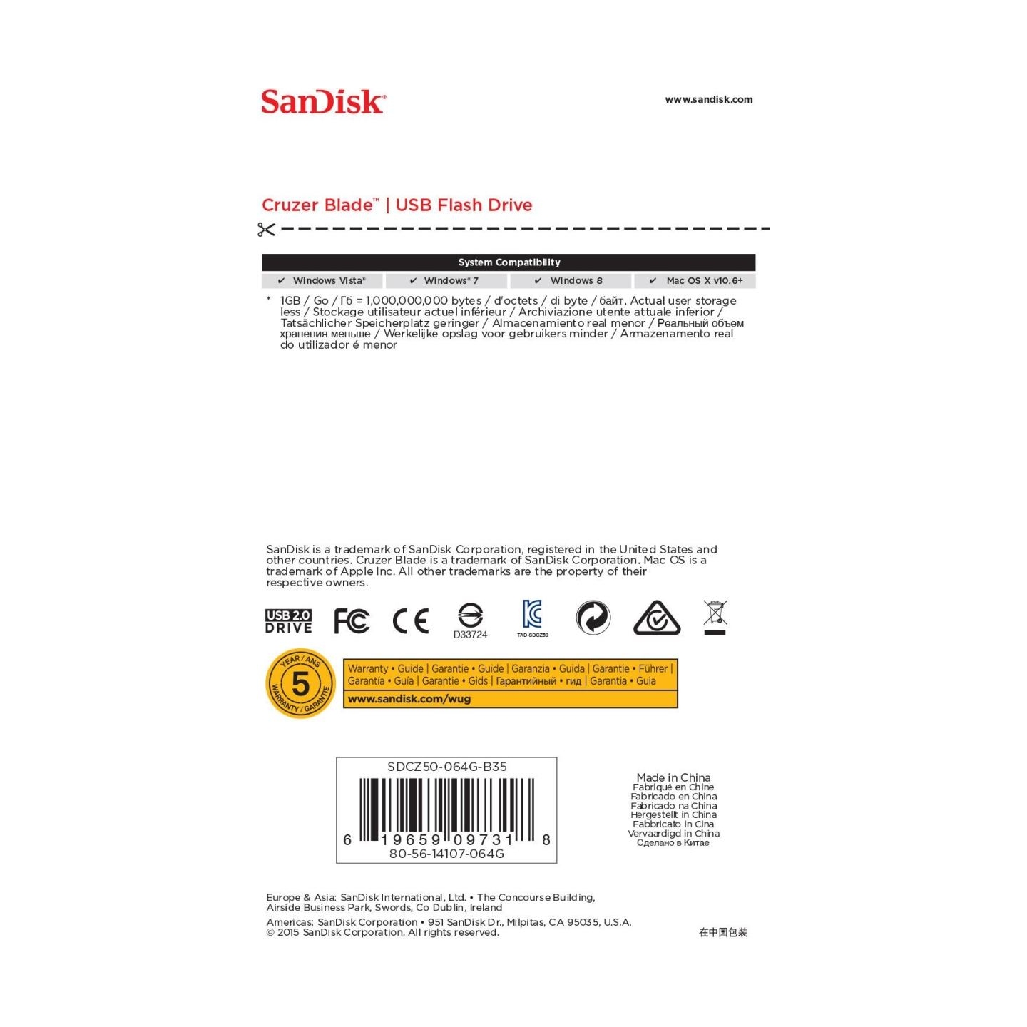 Sandisk Cruzer Blade USB Flash Drive 64GB
