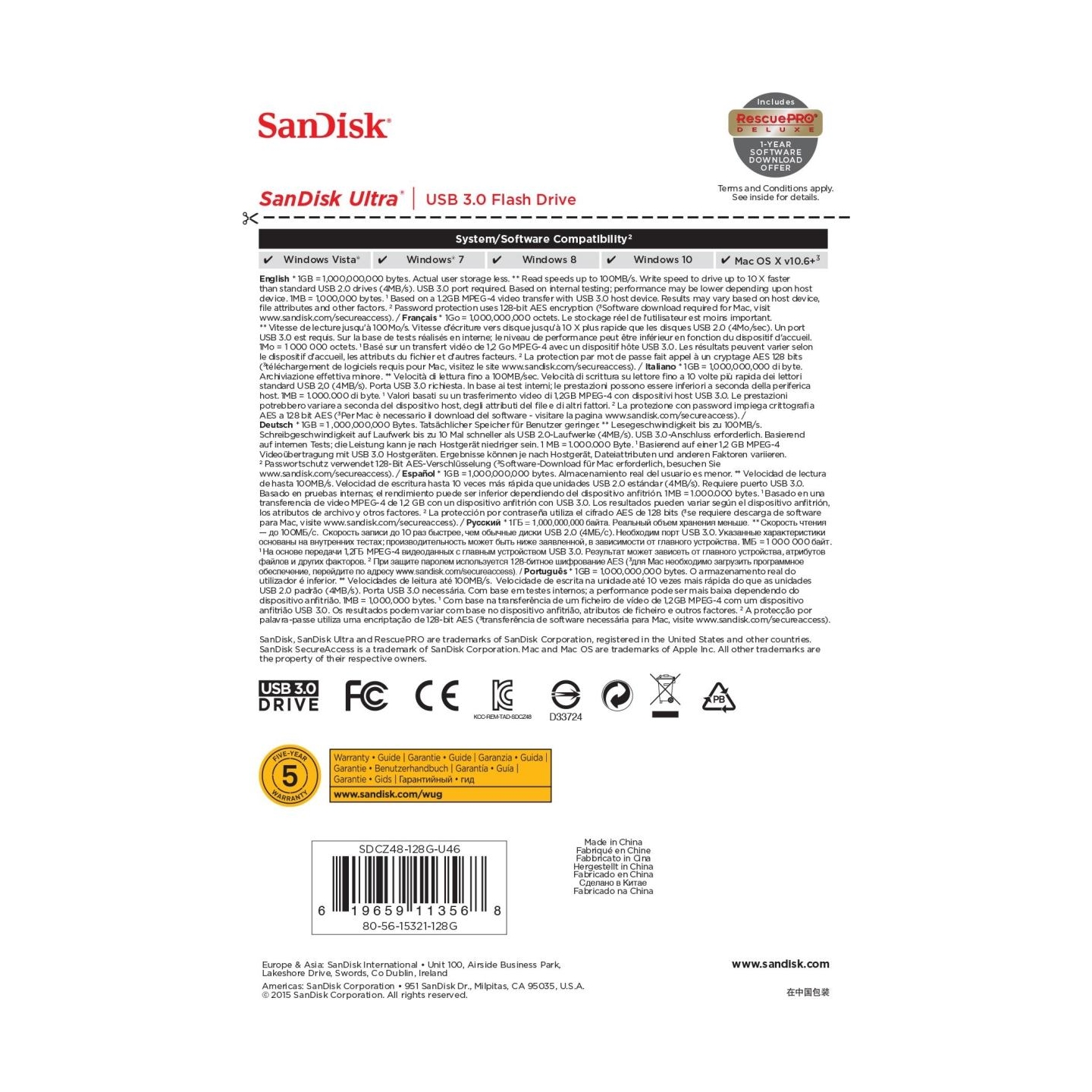 Sandisk Ultra 128GB, USB 3.0 Flash Drive, 130MB/s read