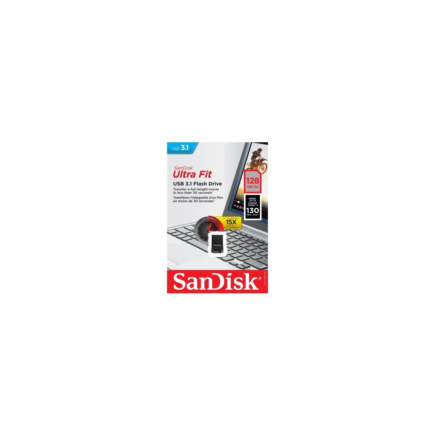 Sandisk Ultra Fit 128GB, USB 3.1 - Small Form Factor Plug & Stay Hi-Speed USB Drive