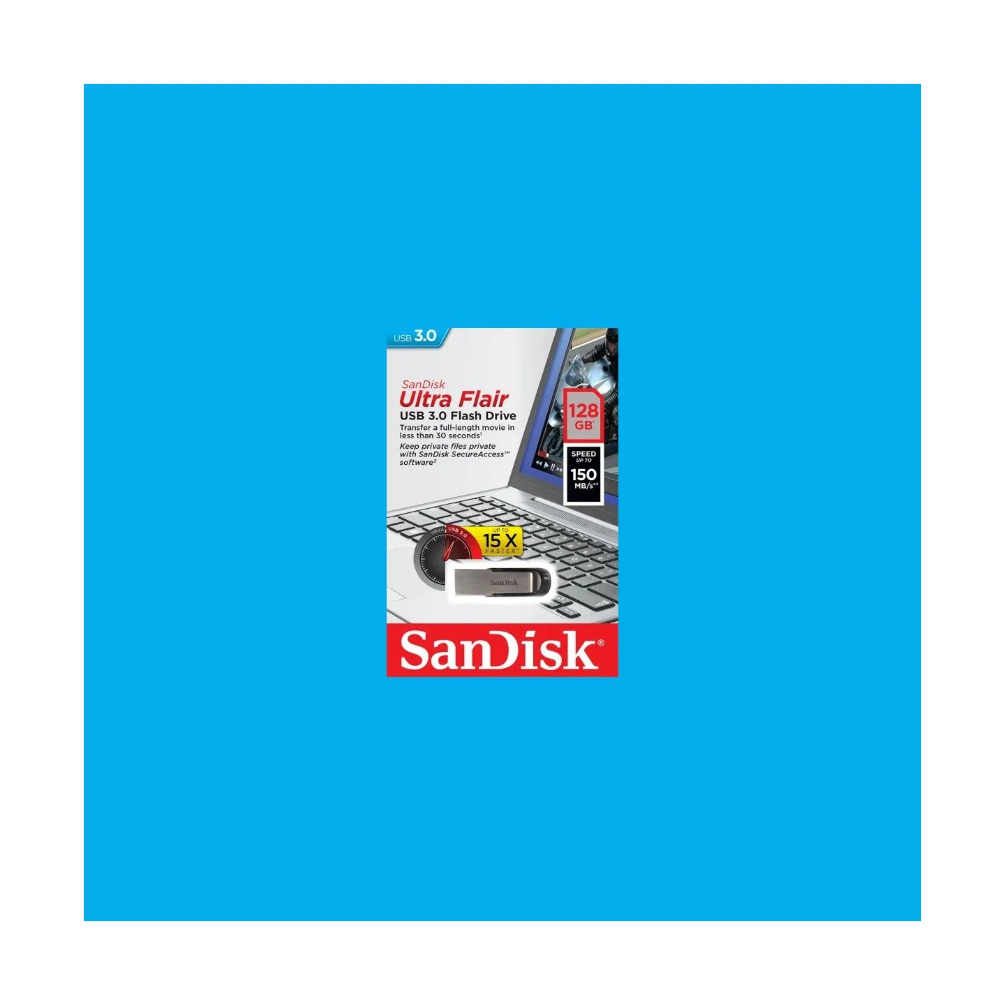 Sandisk Ultra Flair 128GB, USB 3.0 Flash Drive, 150MB/s read