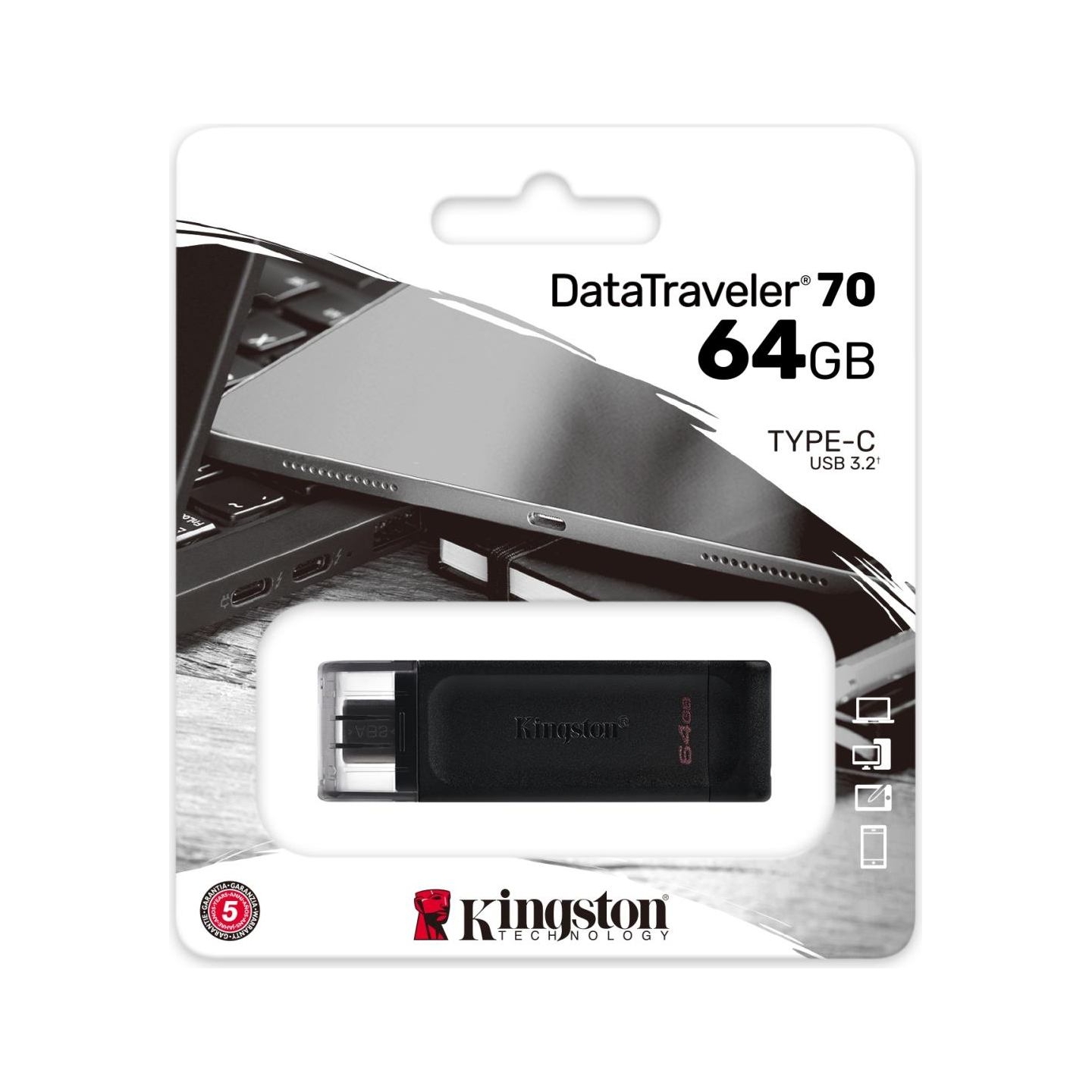 Kingston 64GB USB-C 3.2 Gen 1 DataTraveler 70