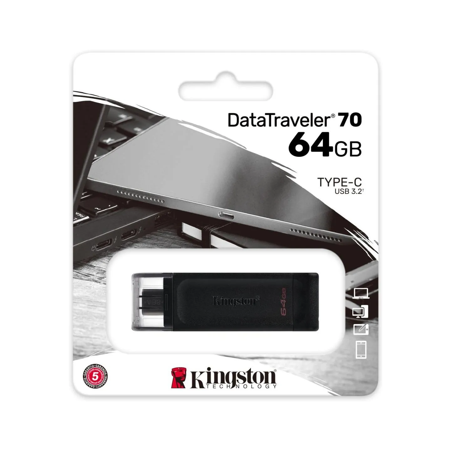 Kingston 64GB USB-C 3.2 Gen 1 DataTraveler 70