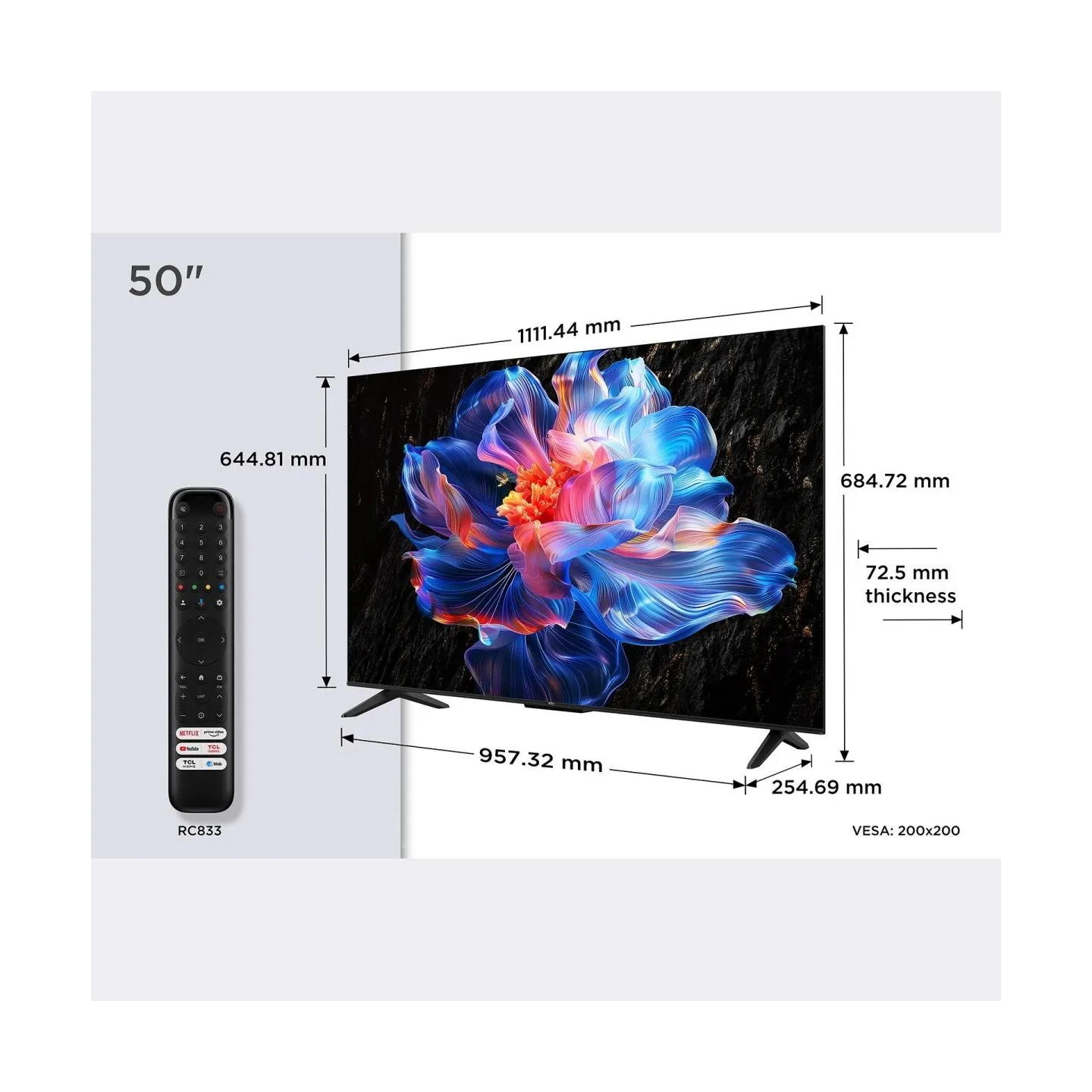 TCL LED 4K TV | 50V6C | 50 | Smart TV | Google TV | UHD | Black