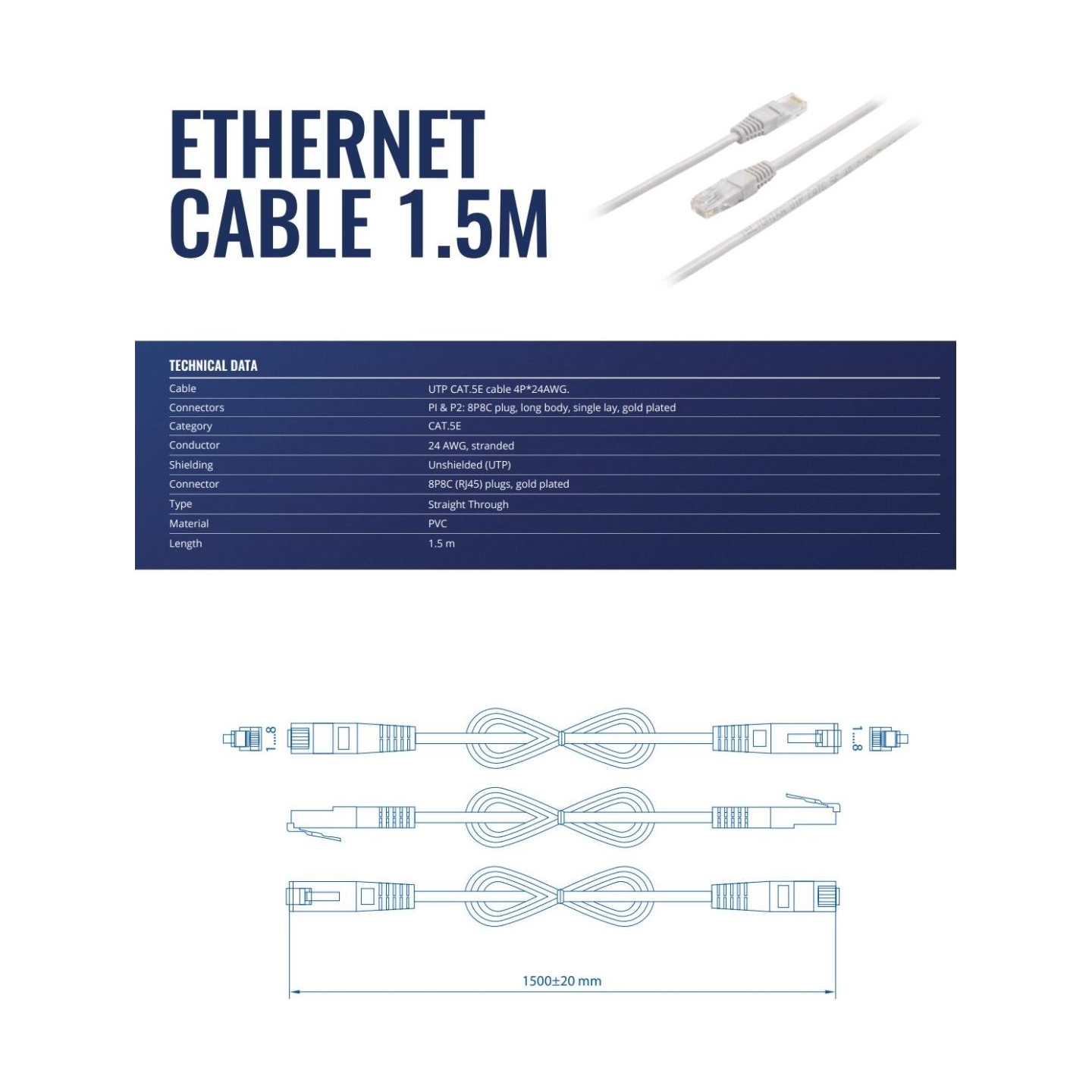 Teltonika PATCH CABLE ETHERNET/1.5M PR2LA15B TELTONIKA