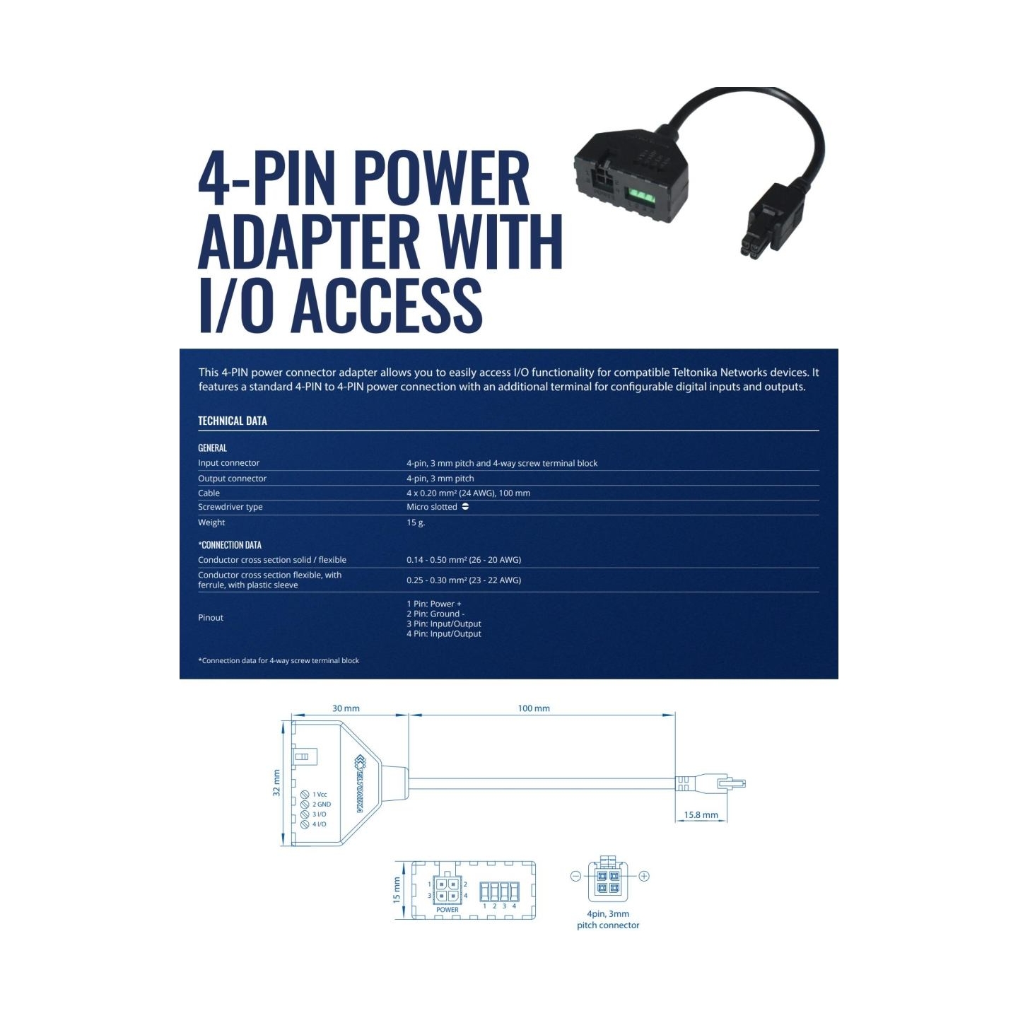 Teltonika CABLE ADAPTER 4-PIN WITH I/O/PR5MEC21 TELTONIKA